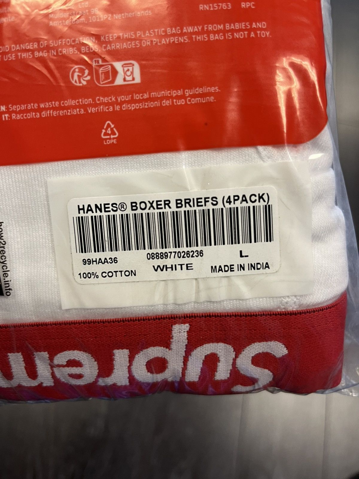 Hanes × Supreme Supreme Hanes Boxer Briefs Large Size 34 - 4 Thumbnail