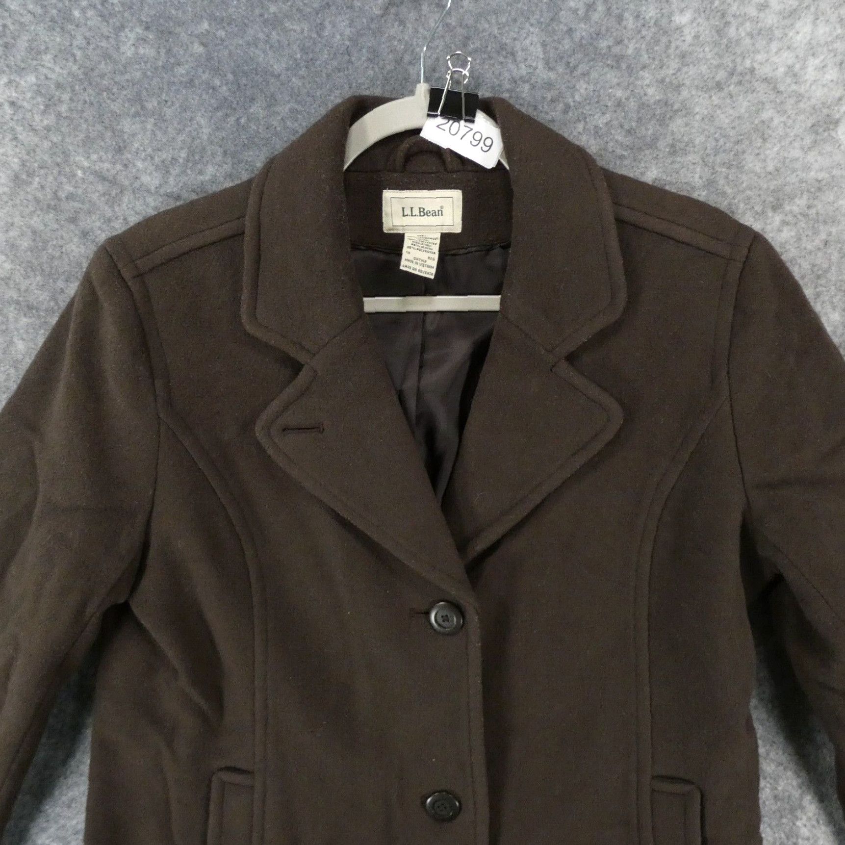 LL Bean VintageBrown Wool Woman's Pea sold Coat Size 12 Made in USA