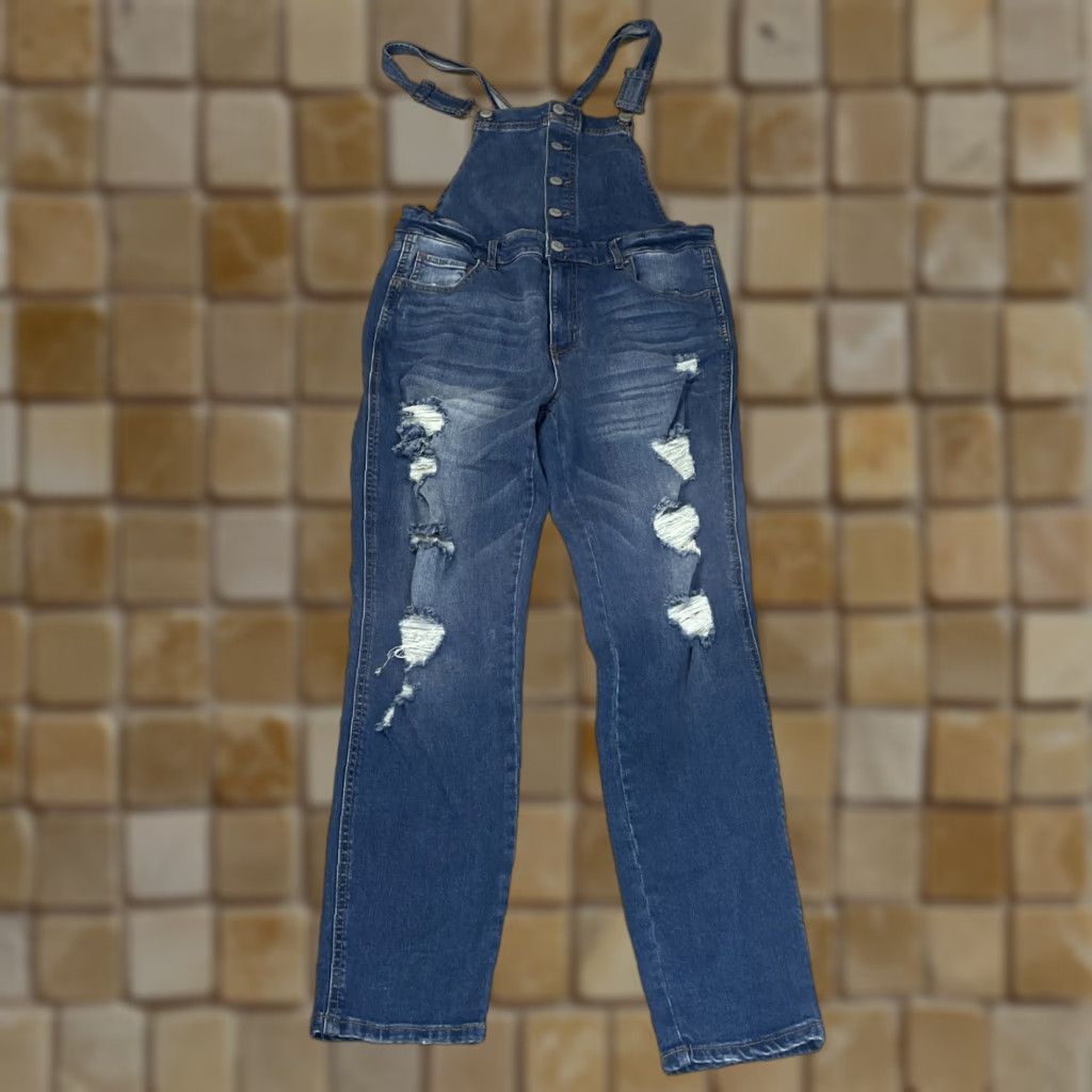 Aeropostale VINTAGE Aeropostale Denim Bib Overalls Womens XL Medium Wash Distressed 80s 90s Festival Bohemian Grunge Size 40" / US 18 - 1 Thumbnail