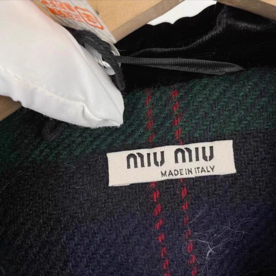 Miu Miu MIUMIU Green Check Overcoat Doll Collar Velvet Studded 40 Size S / US 4 / IT 40 - 2 Thumbnail