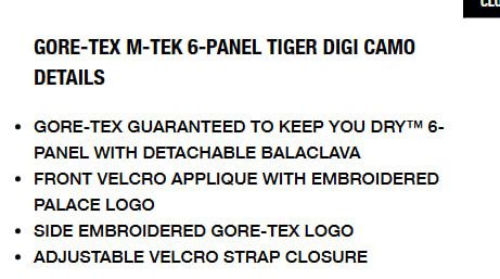 Goretex × Palace PALACE GORE-TEX M-TEK 6-PANEL TIGER DIGI CAMO Size ONE SIZE - 6 Thumbnail