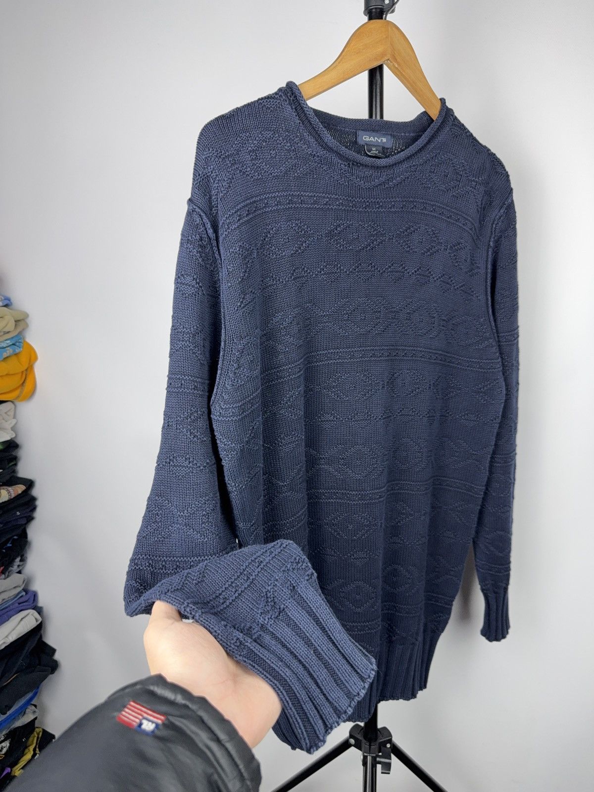 Gant Luxury GANT Textured Knit Crewneck Sweater Navy Cotton Size US M / EU 48-50 / 2 - 4 Thumbnail