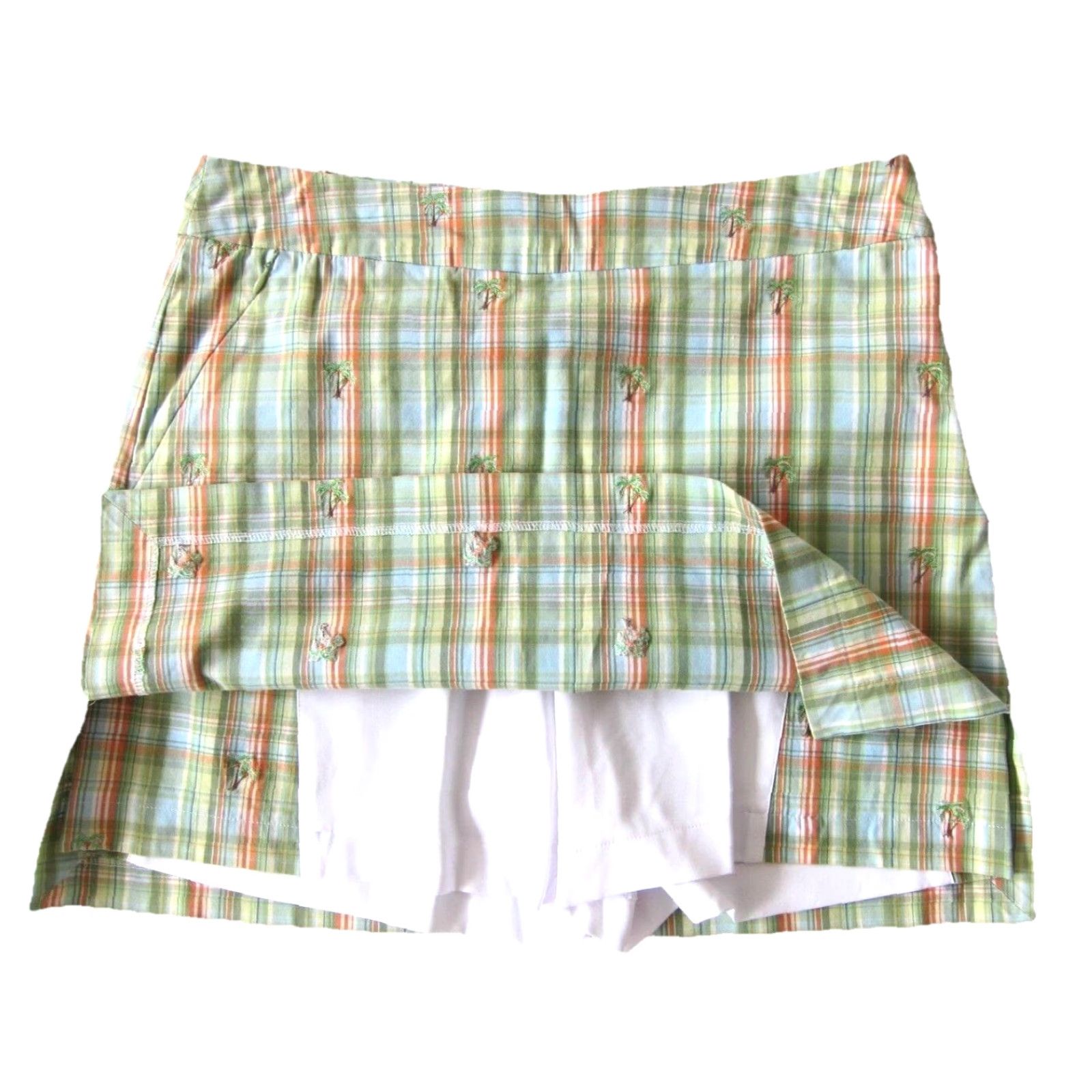 Izod IZOD Flex Cotton Stretch Green Orange Plaid Palm Tree Pocket Shorts Skort Size 8 Size 30" / US 8 / IT 44 - 7 Thumbnail