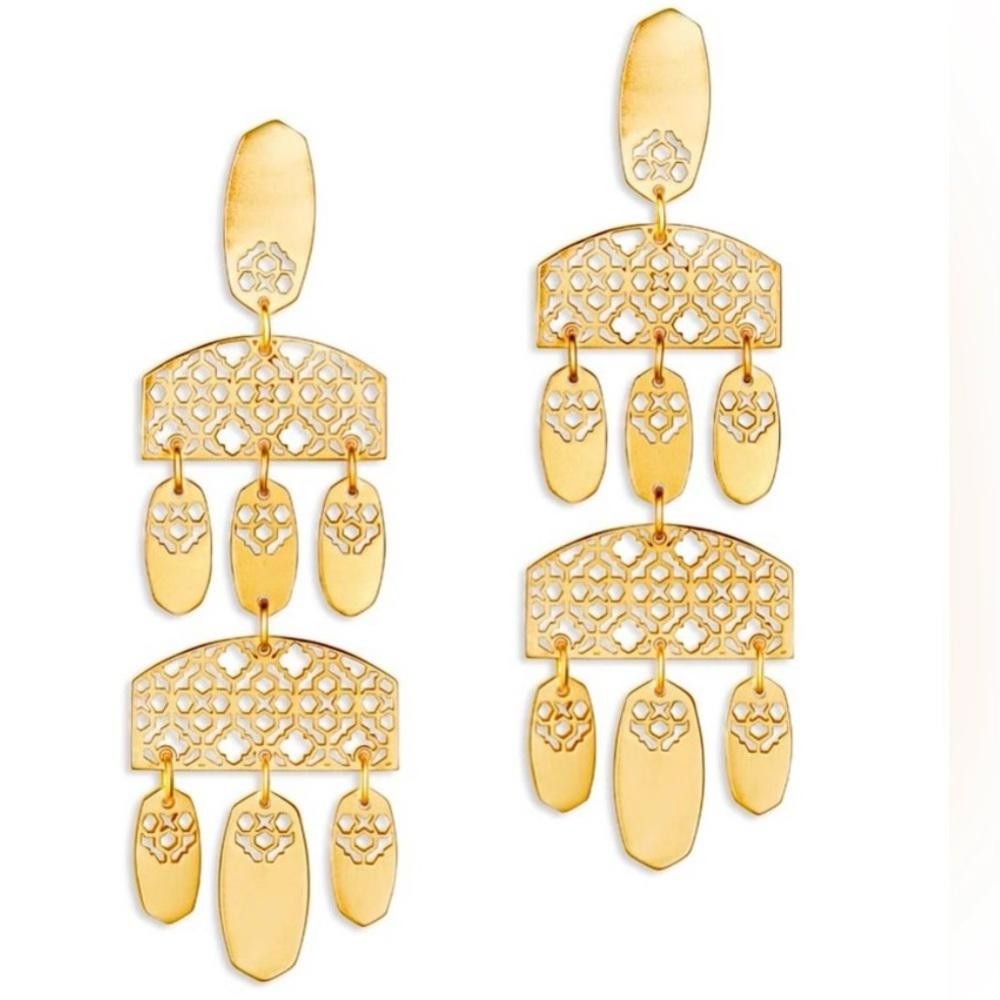 Kendra Scott Kendra Scott Emmet Statement Filigree Drop Earrings in Gold Size ONE SIZE - 1 Thumbnail