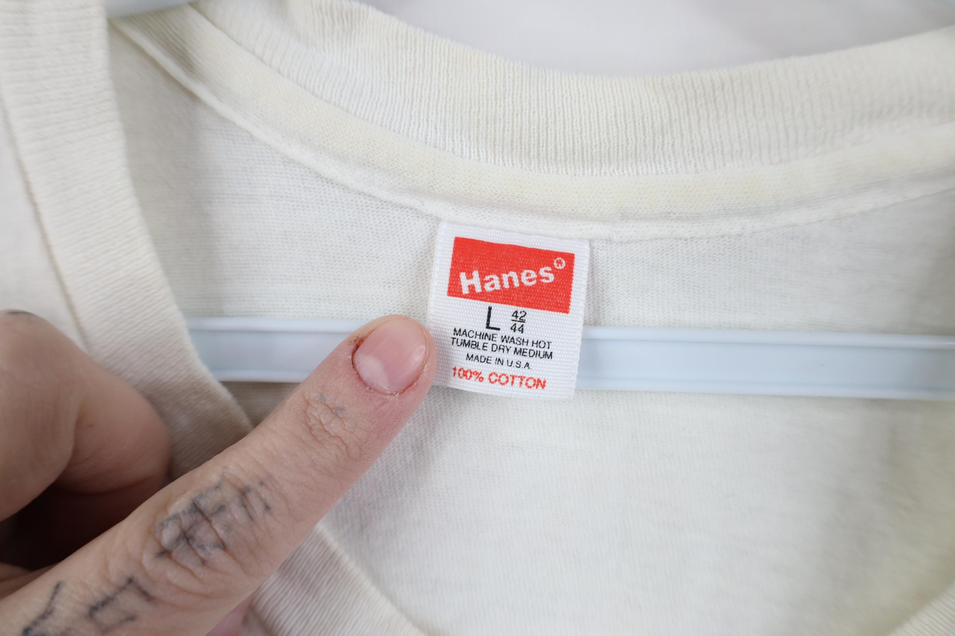 Hanes Vtg 80s 90s Hanes Blank Cotton Short Sleeve T-Shirt USA Size US L / EU 52-54 / 3 - 4 Thumbnail