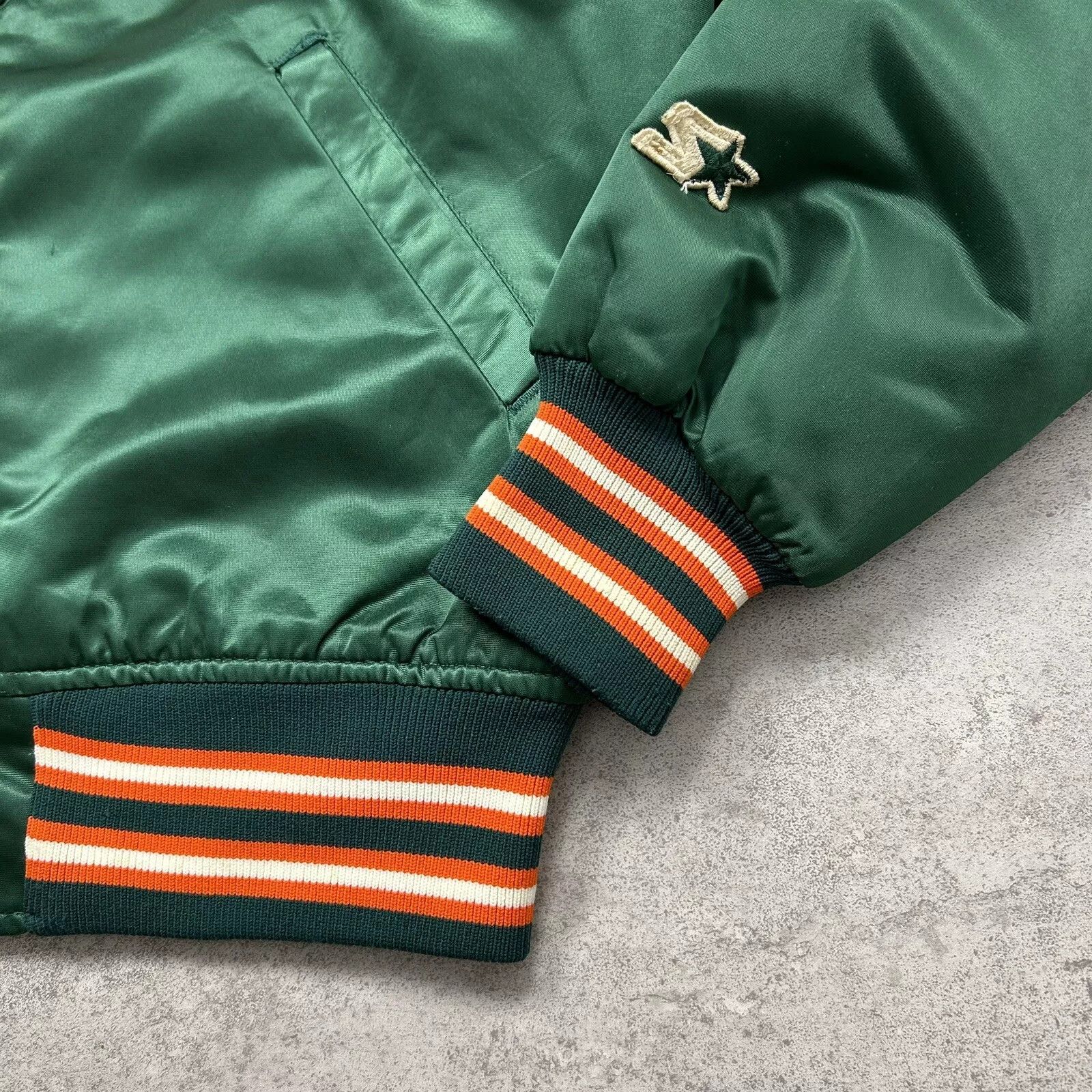 NCAA × Starter × Vintage MIAMI HURRICANES STARTER SATIN JACKET SPELLOUT SIZE S Size US S / EU 44-46 / 1 - 4 Thumbnail