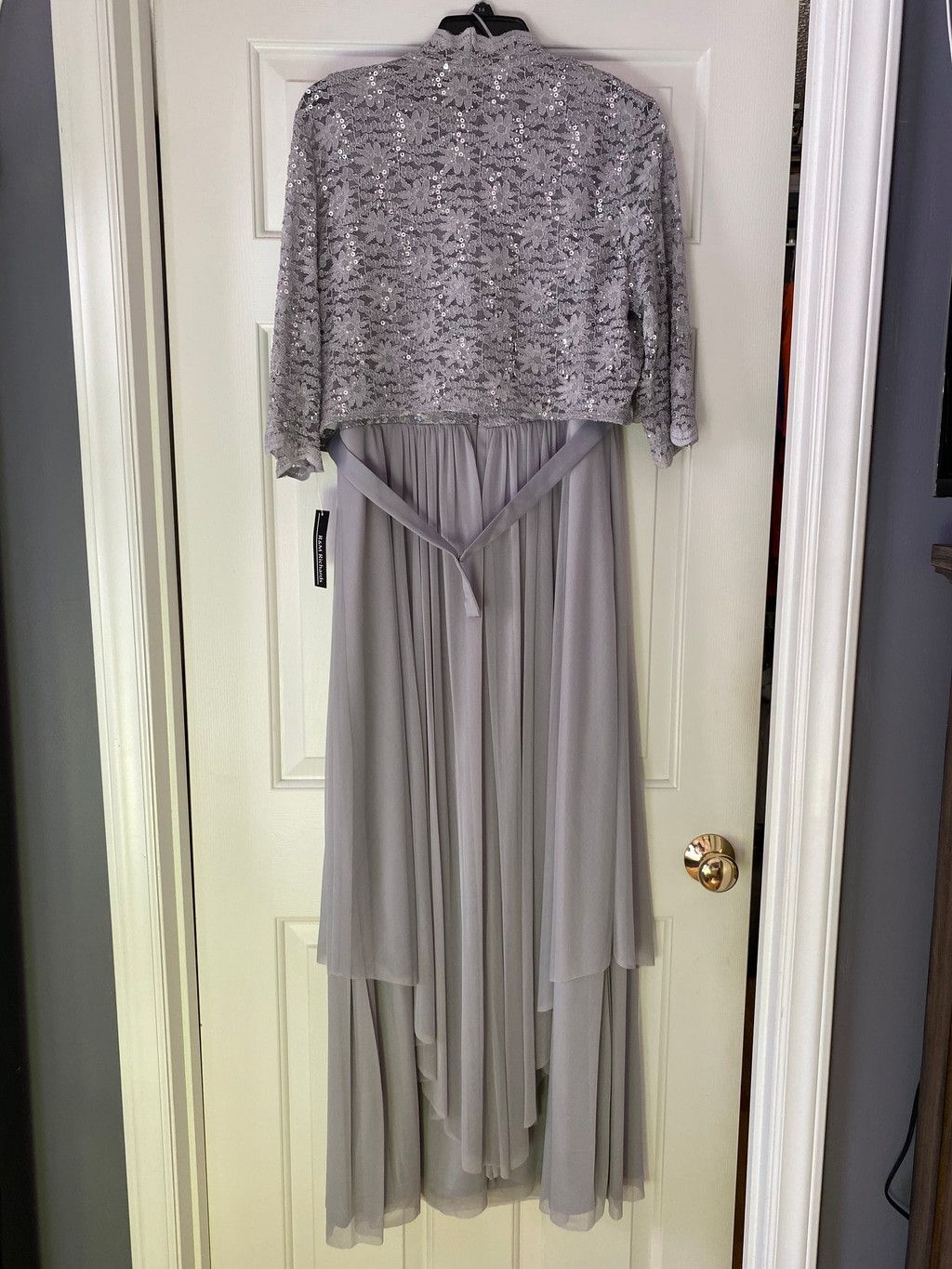 Designer Women's R&M Richards Dress, Size 14, Silver (JM1) Size XL / US 12-14 / IT 48-50 - 2 Thumbnail