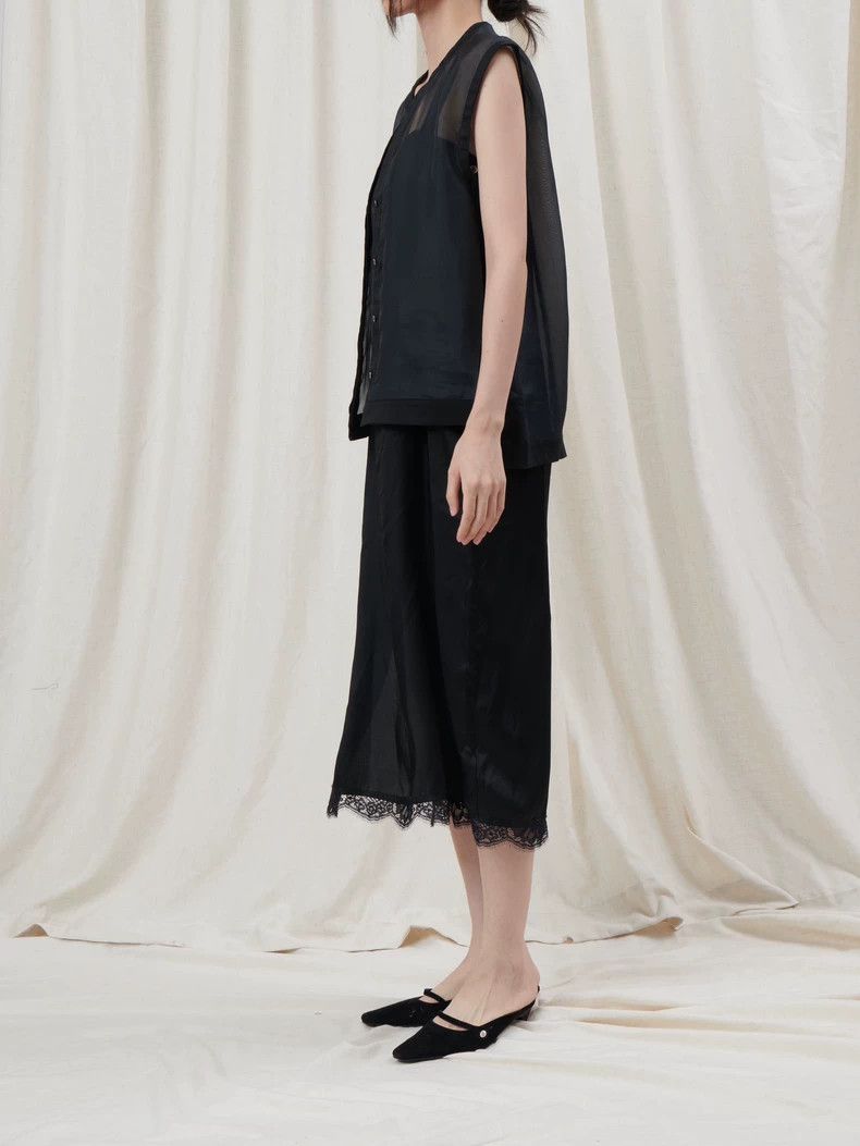 Helmut Lang HELMUT LANG sizeP Black silk crepe edged sleeveless vest Size M / US 6-8 / IT 42-44 - 6 Thumbnail