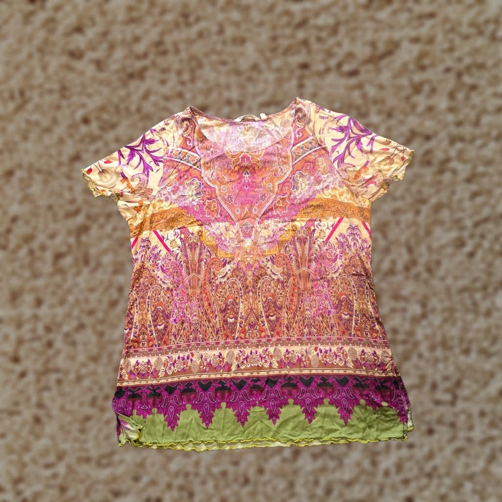 Soft Surroundings Soft Surroundings T-Shirt Womens Large Pink Tan Paisley Watercolor Bohemian Artsy Casual Size L / US 10 / IT 46 - 1 Thumbnail