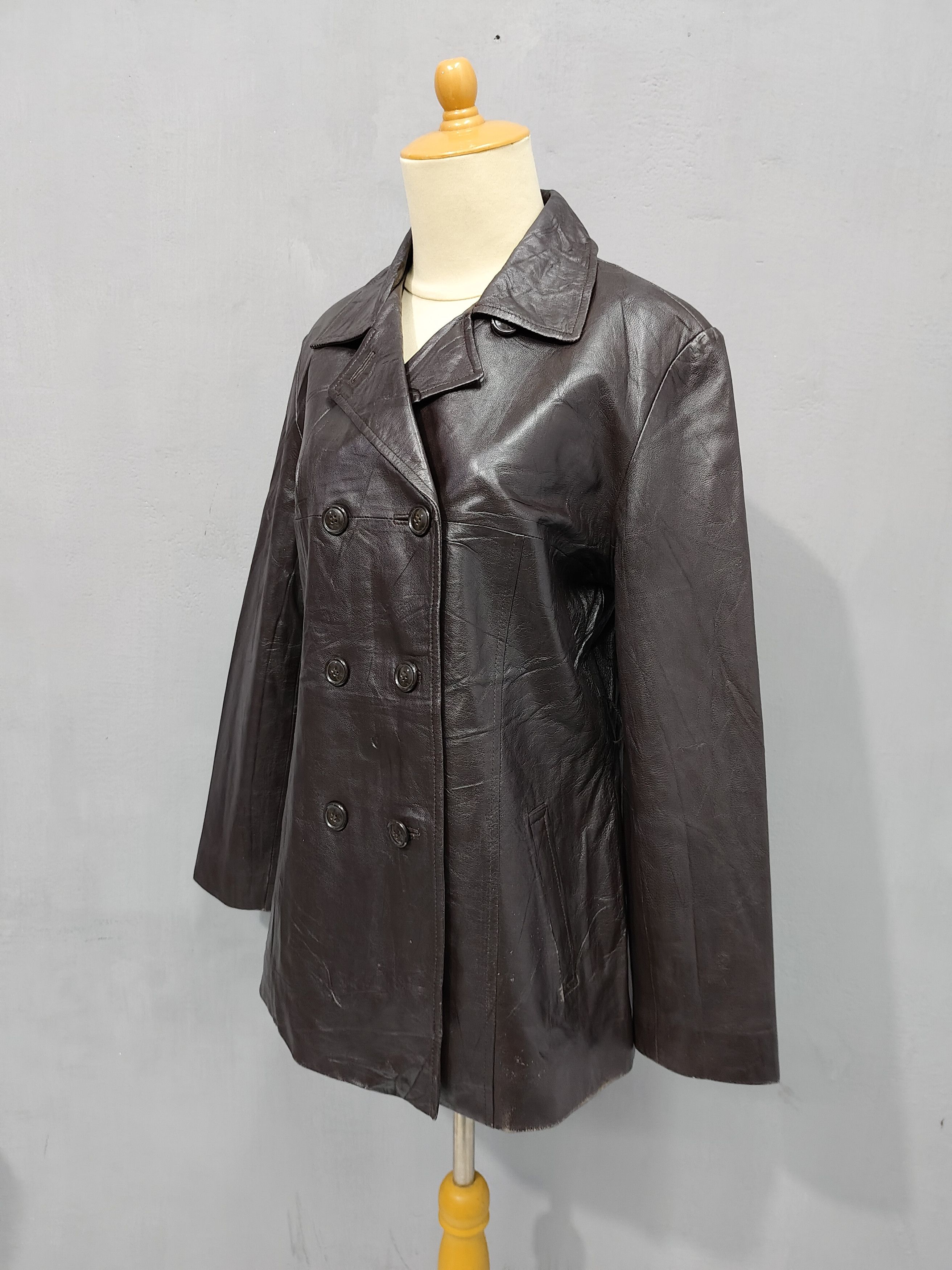 Japanese Brand 00s Rang Musee- Double Breasted Sheepskin Leather Peacoat Size L / US 10 / IT 46 - 2 Thumbnail