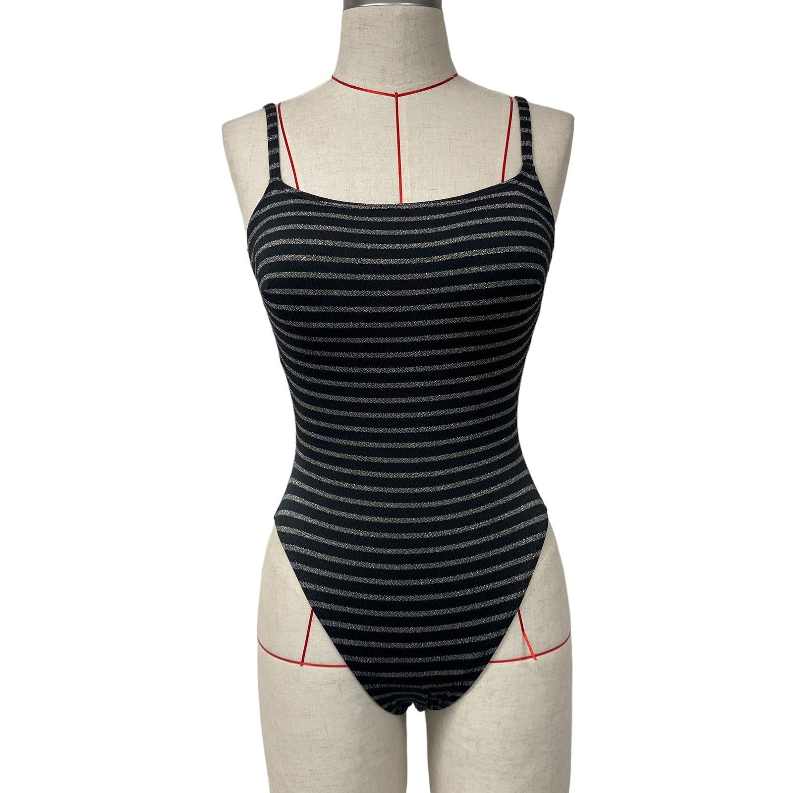 Vintage Vintage Coral Key Black Striped One Piece Swimsuit Size M / US 6-8 / IT 42-44 - 1 Thumbnail