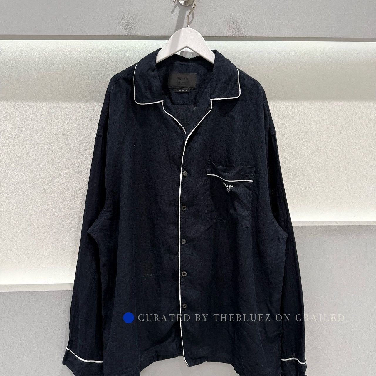 Prada Linen Button-Up Shirt in Deep Blue Size US L / EU 52-54 / 3 - 1 Thumbnail