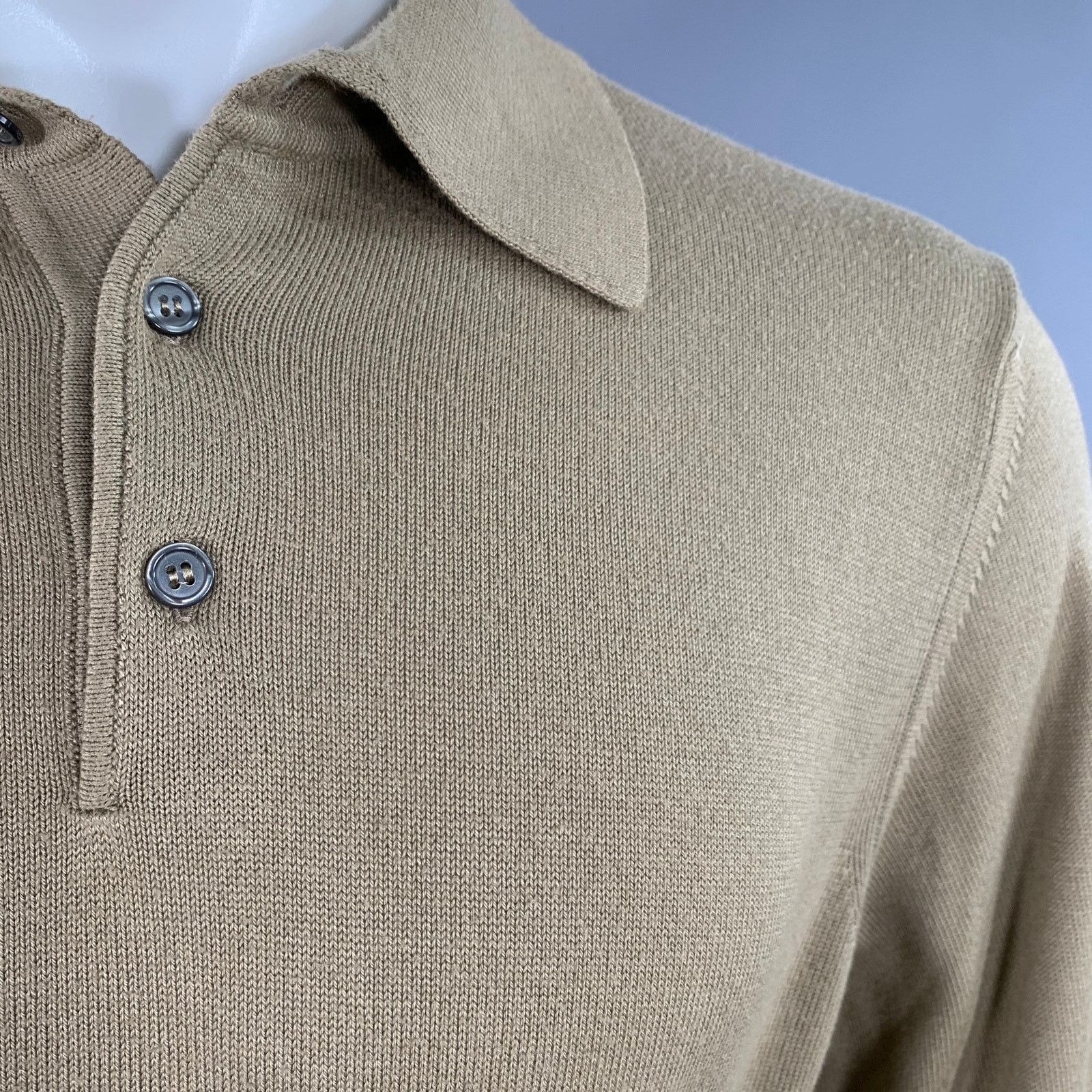 Toscano TOSCANO Size S Khaki Cotton Blend Long Sleeve Polo Pullover Size US S / EU 44-46 / 1 - 4 Thumbnail