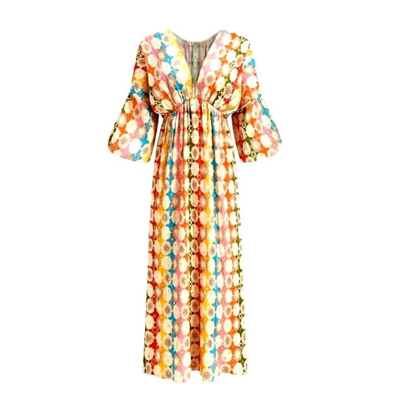Other Commense Multicolor Jacquard Print V-Neck Long Sleeve Dress Size S / US 4 / IT 40 - 2 Thumbnail