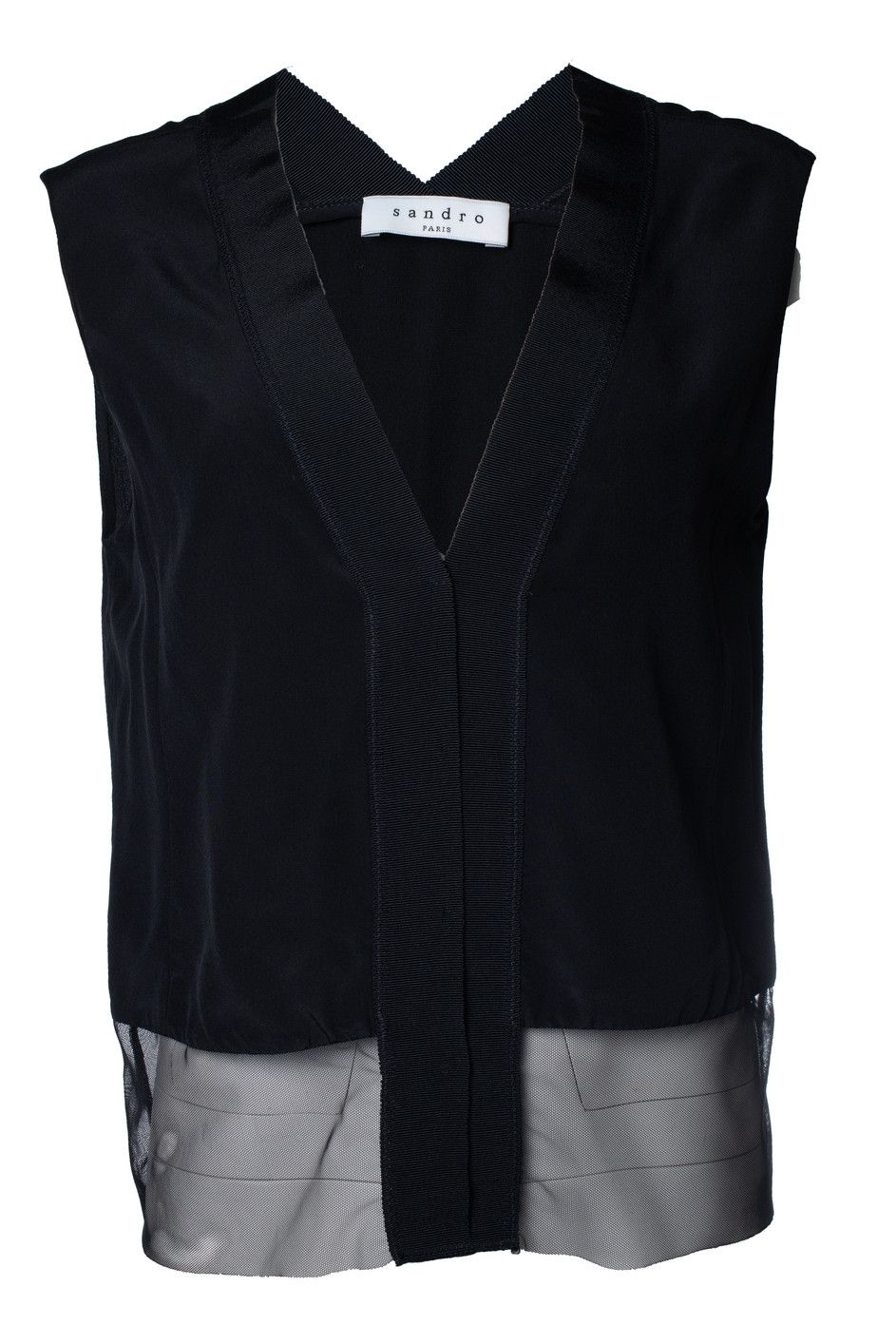 Sandro Sandro, black sleeveless sheer top Size L / US 10 / IT 46 - 1 Thumbnail