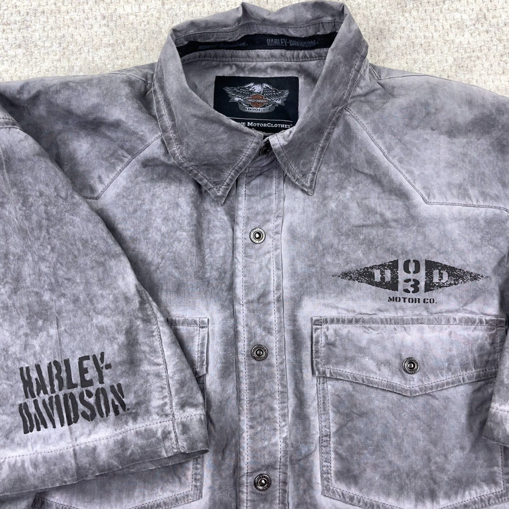 Harley Davidson Harley-Davidson Shirt Men Medium Gray Button Up Biker Winged Skull Y2K Goth Fade Size US M / EU 48-50 / 2 - 4 Thumbnail