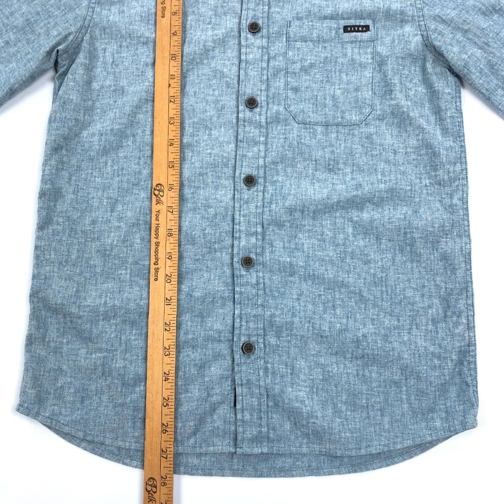 SITKA SITKA Shirt Short Sleeve Button Up Mens S Blue Heather Casual Travel Modern Outdoor 21" Chest Size US S / EU 44-46 / 1 - 5 Thumbnail