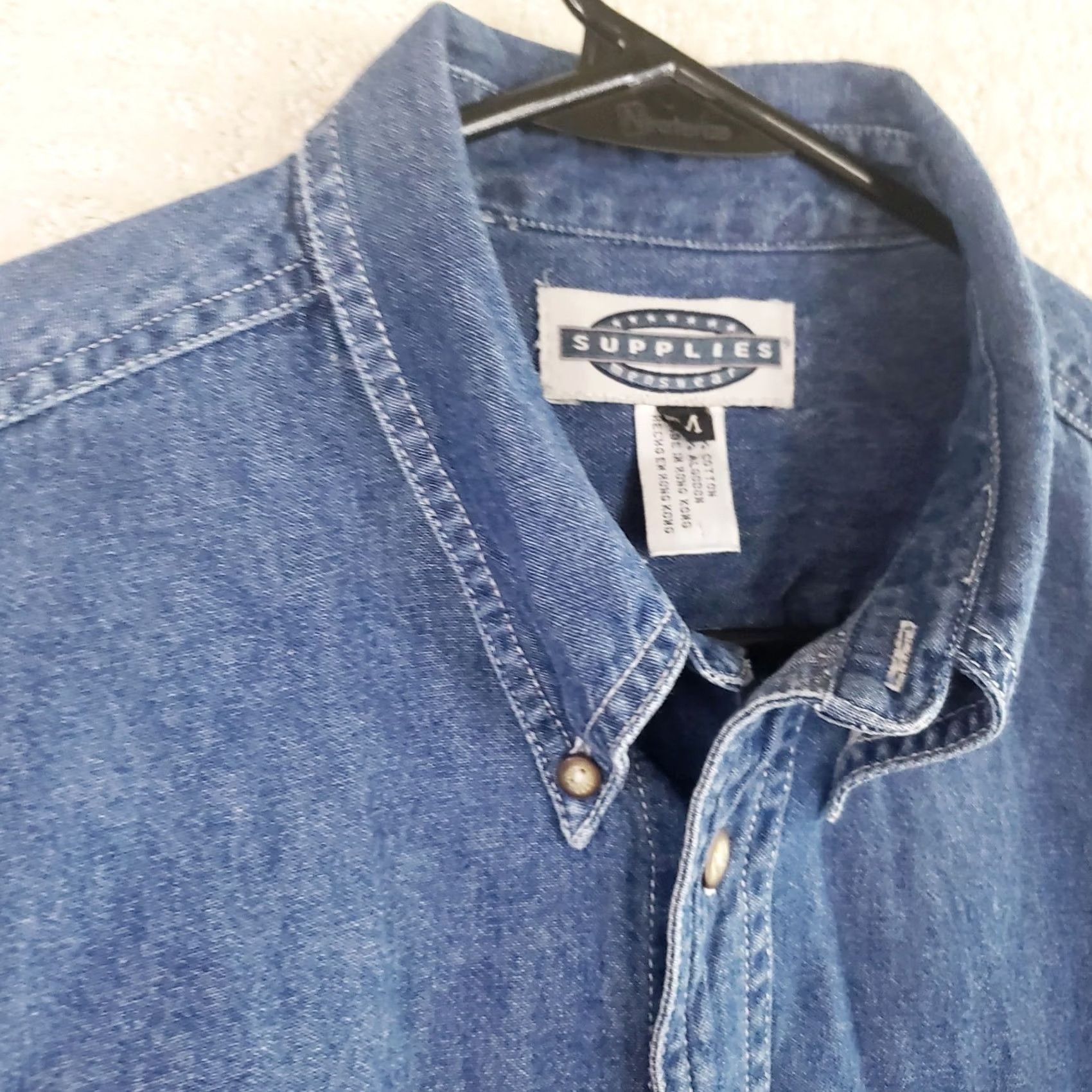 Denime Supplies Menswear Mens Denim Button-Up Shirt Blue with USMC Marines Logo Pocket Long Sleeve Collared Button-Up Regular Fit M Boys Mens Girls? Size US 31 - 6 Thumbnail