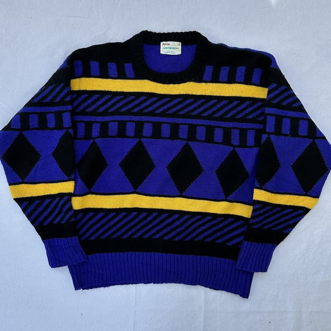Vintage 100% Wool 80s Vintage Geometric Sweater Preppy School Winter Size US L / EU 52-54 / 3 - 2 Thumbnail