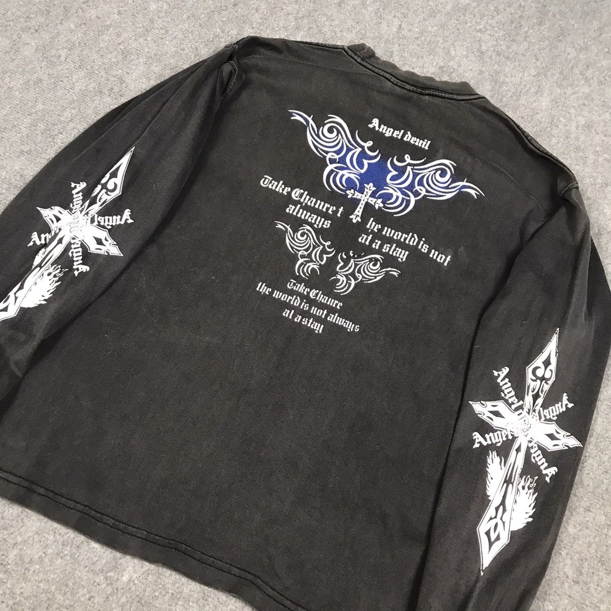 14th Addiction × Japanese Brand × KMRii Angel Devil Black Sun faded Distress Punk long Tshirt Size US S / EU 44-46 / 1 - 11 Thumbnail