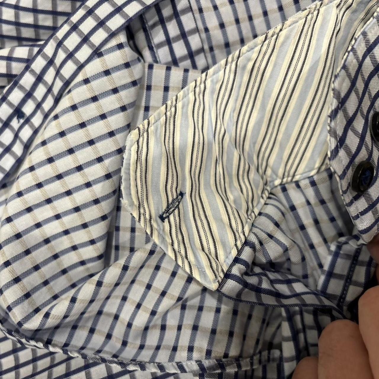 Jhane Barnes Men's Blue and Navy Windowpane Shirt Size US L / EU 52-54 / 3 - 3 Thumbnail