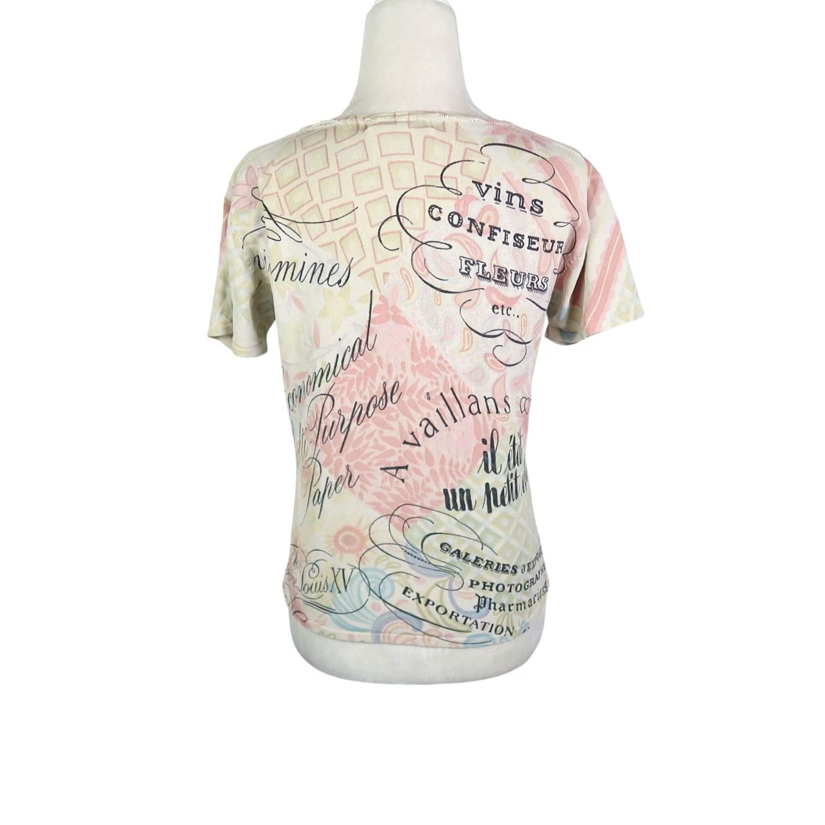Vintage VINTAGE Mark Richards Cream French Word Graphic V-Neck Tee XL Women Short Sleeve Silk Spandex T-Shirt Size XL / US 12-14 / IT 48-50 - 4 Thumbnail