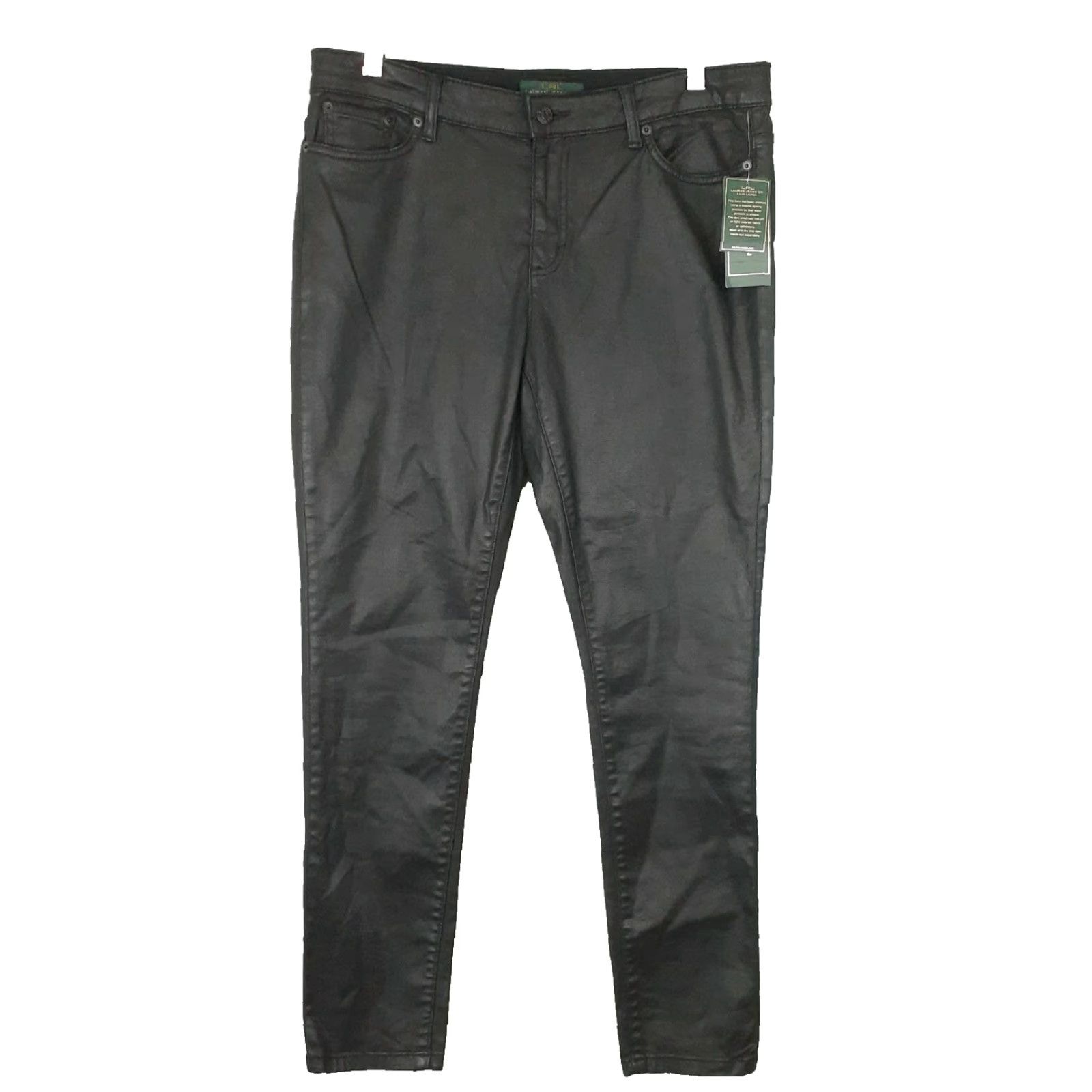 Ralph Lauren Lauren Ralph Lauren Black Label Shiny Lightweight Denim Pants Womens 34x30 Slim Tapered Inseam 30 Black Size 24" / US 00 / IT 34 - 2 Thumbnail