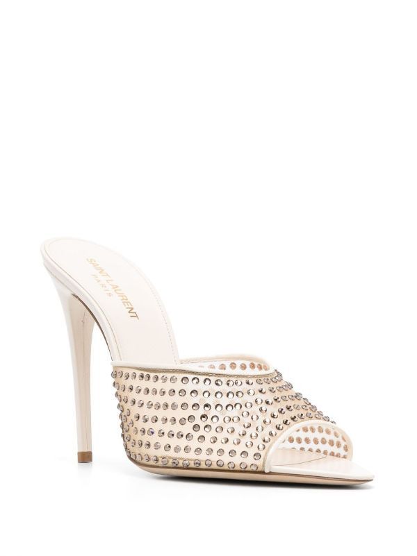 Saint Laurent Paris o1bcso1str1224 Blonde Mules In Rhinestone Mesh in White Size US 7 / IT 37 - 3 Thumbnail