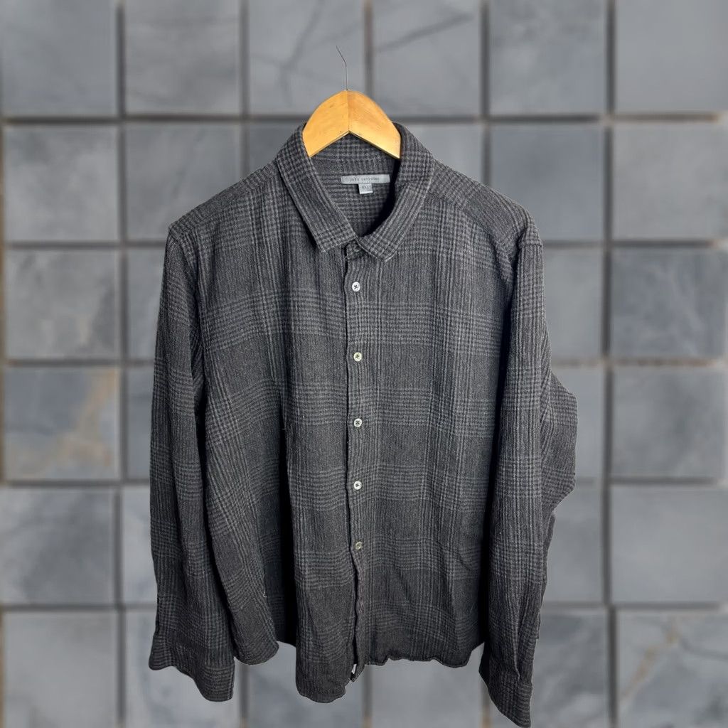 John Varvatos Shirt Mens 2XL Gray Plaid Button Front Long Sleeve Woven Casual