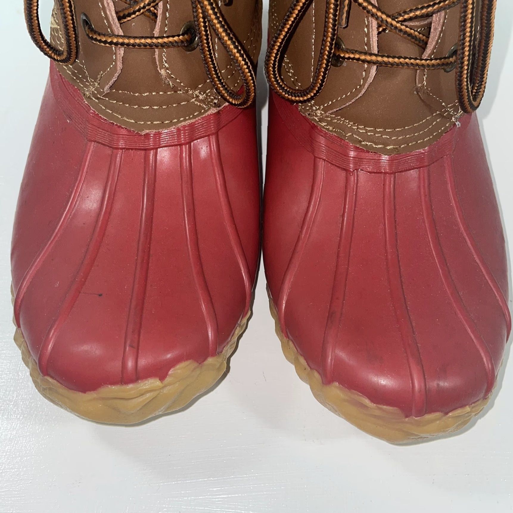 Vintage Western Chief Women’s Four Eye Duck Boots Red Brown Lace Up Sz 8 Waterproof All Season Mid-Calf - 2016 Pre Owned Boots Mens? Size US 8 / IT 38 - 3 Thumbnail