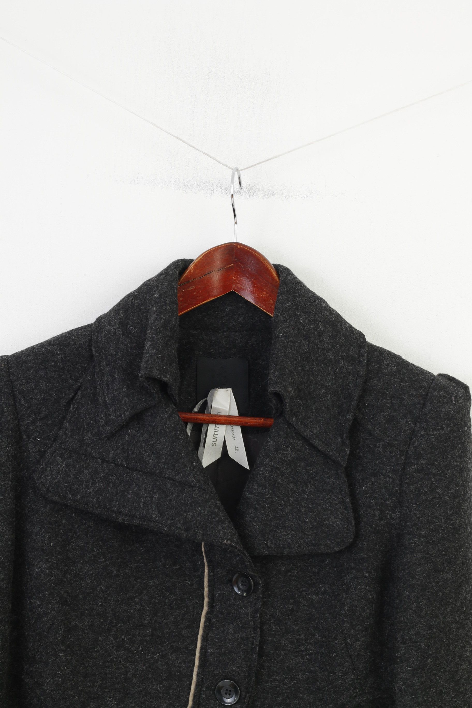 Vintage Summum Woman 40 M Jacket Charcoal Bottoms Collar Wool 0069 Size S / US 4 / IT 40 - 3 Thumbnail