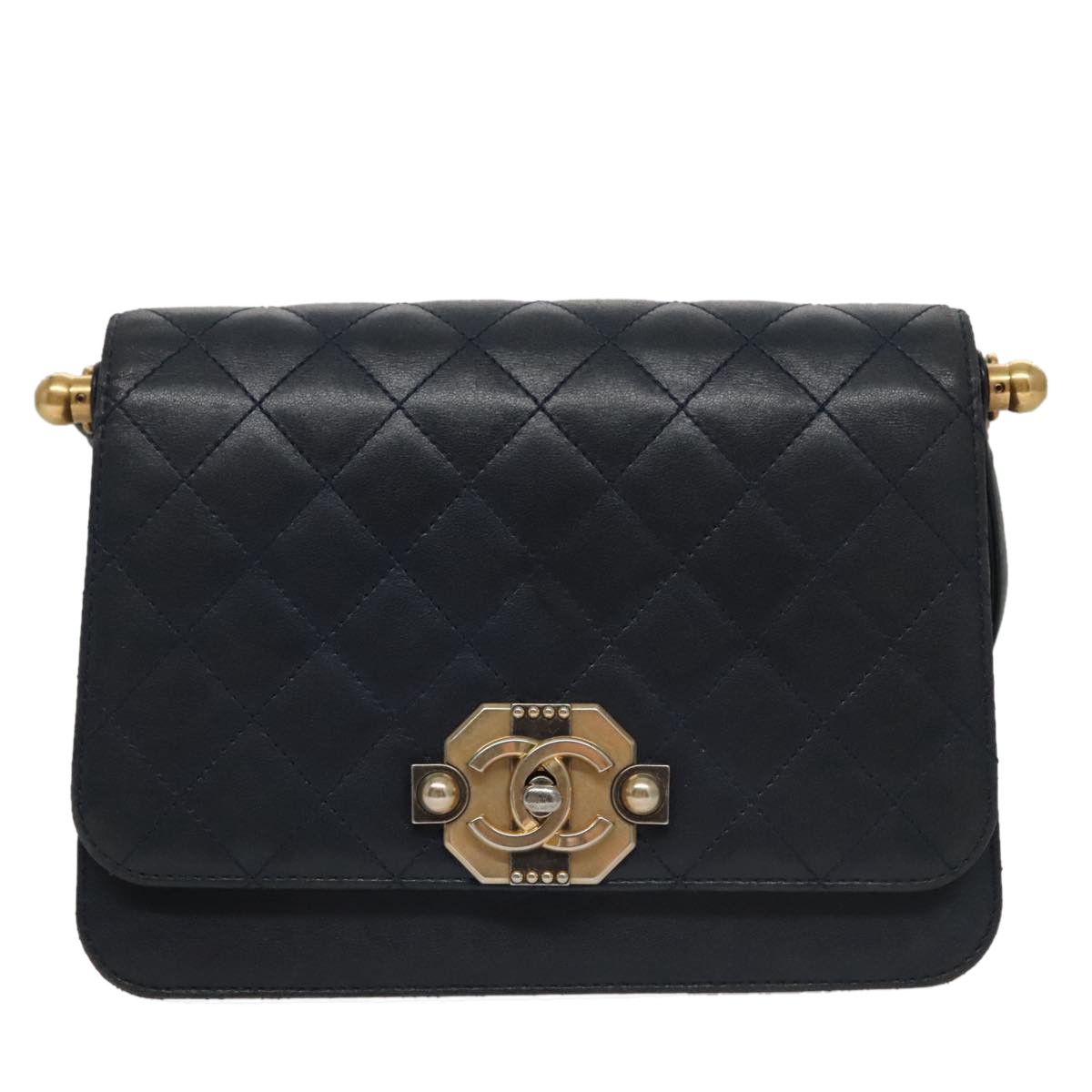 Chanel Quilted Navy Leather Shoulder Bag (Pre-Owned) Size ONE SIZE - 1 Thumbnail