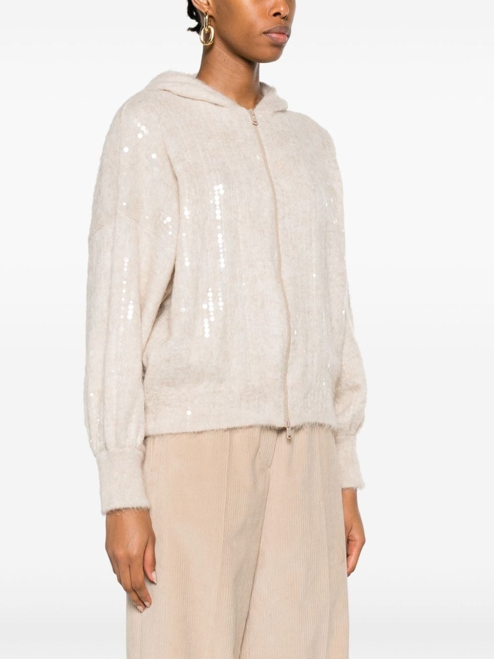Brunello Cucinelli o1y0725 Hooded Cardigan in Light Beige Size M / US 6-8 / IT 42-44 - 3 Thumbnail