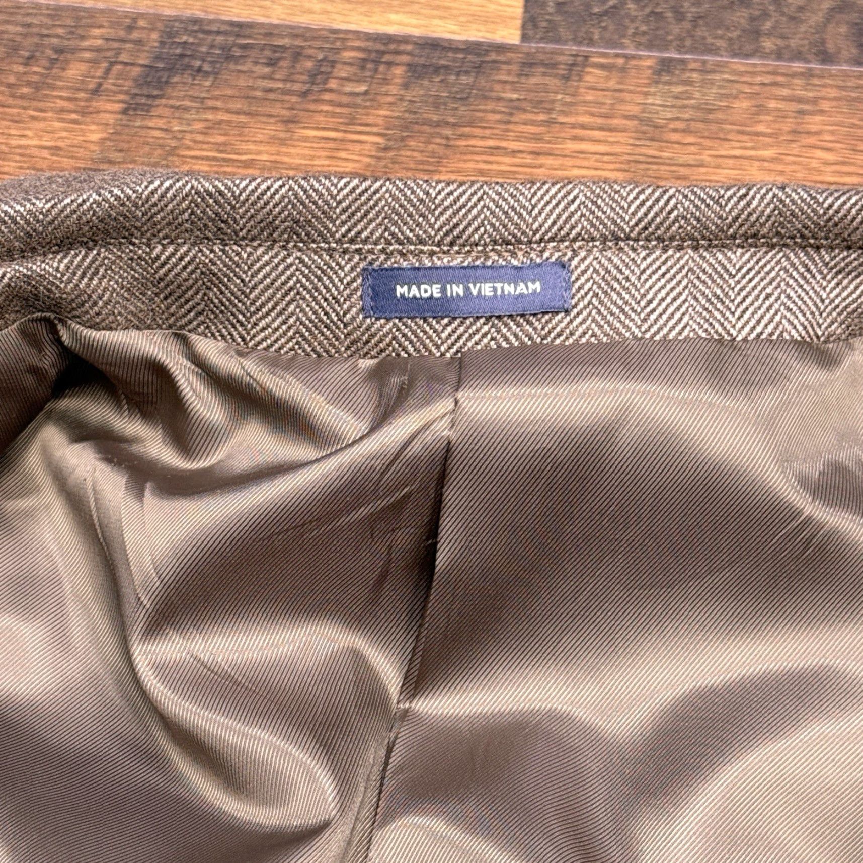 Stafford Stafford Sport Coat Blazer 46 Regular Tan Herringbone Classic Fit Wool Tweed Notch Lapel Mens Size 46R - 6 Thumbnail