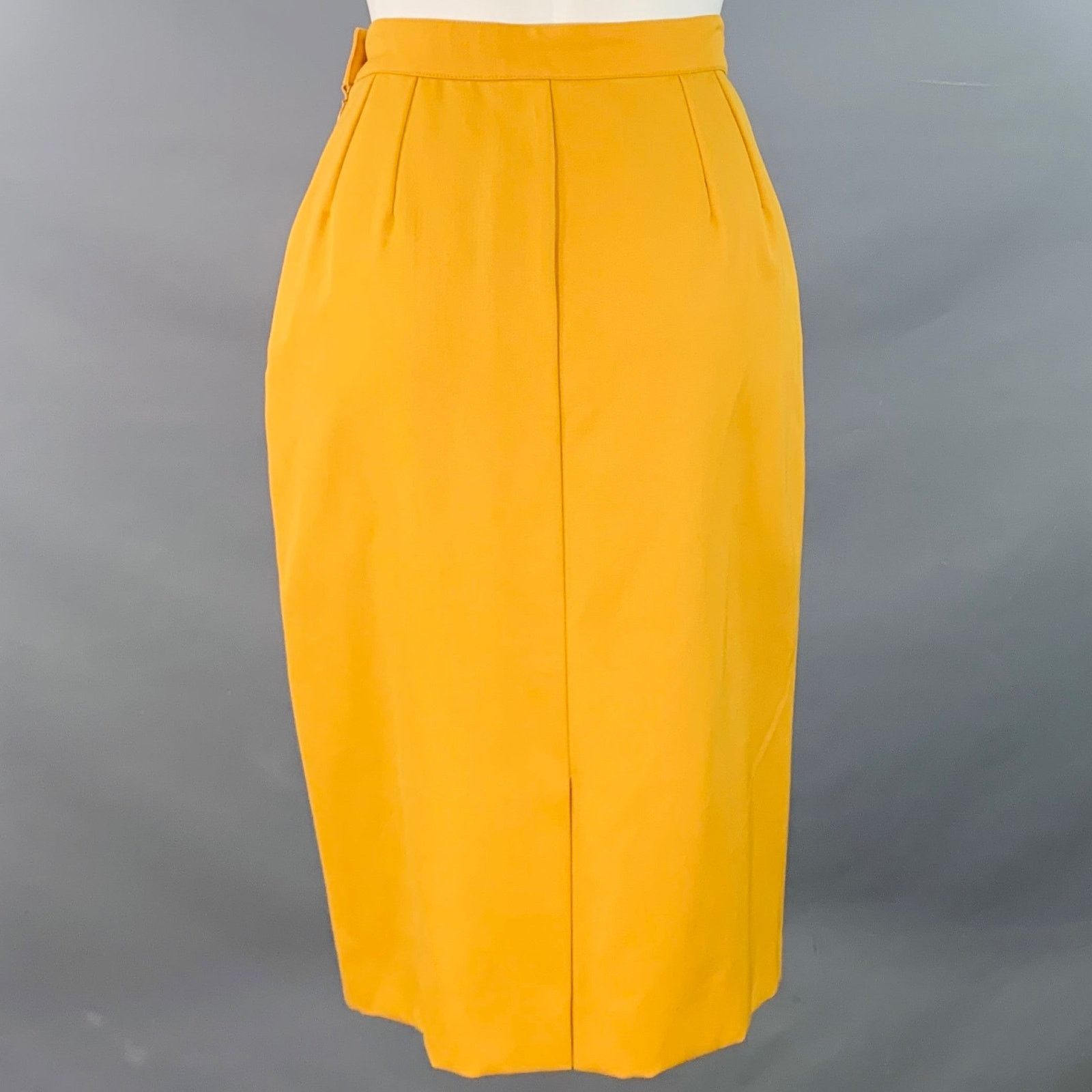 Yves Saint Laurent Size 6 Mustard Yellow Wool Twill Pencil Skirt Size 28" / US 6 / IT 42 - 2 Thumbnail
