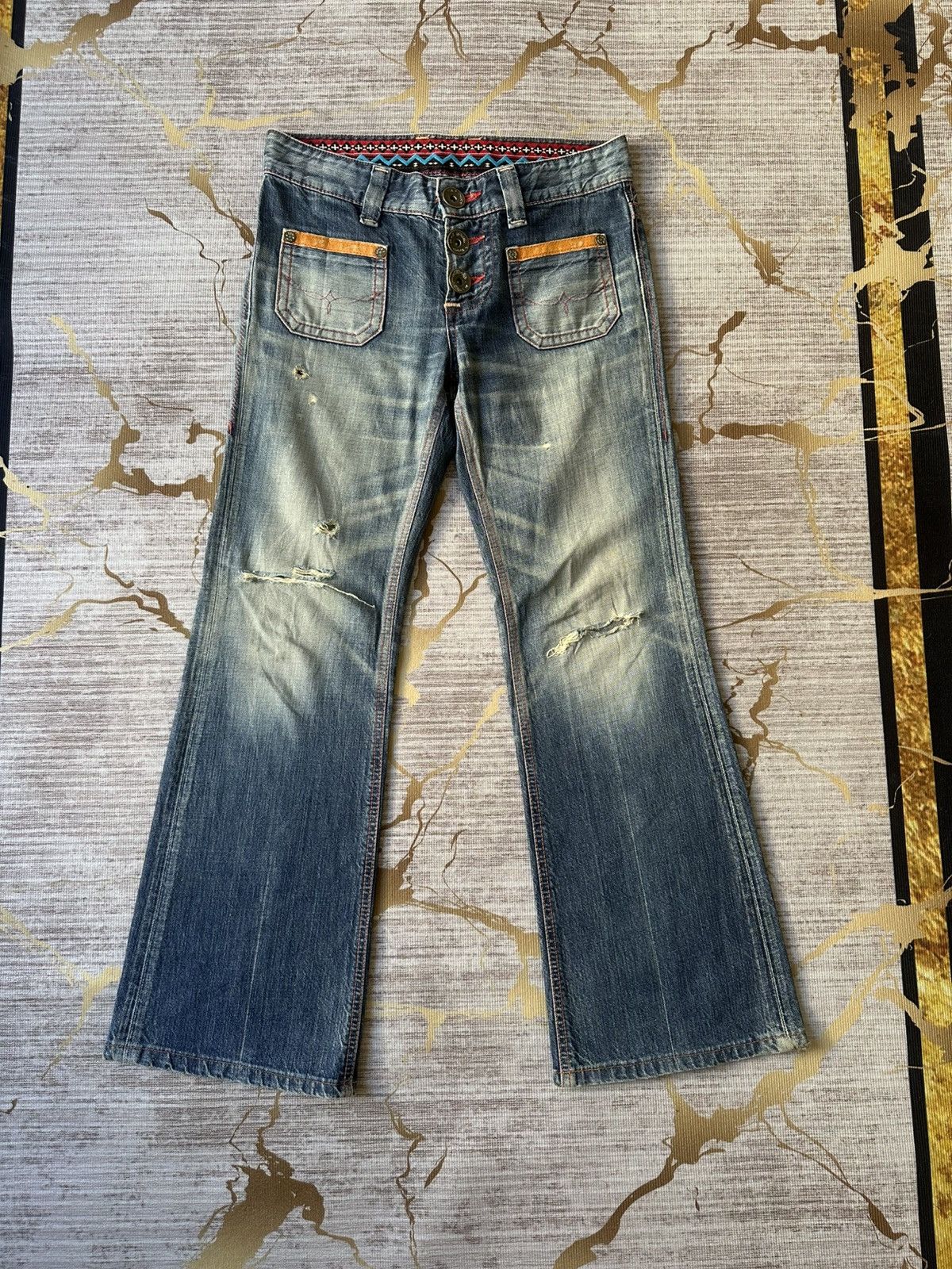Edwin FLARE Edwin Blue Trip Fatigue Design Distressed Denim Size US 29 - 3 Thumbnail