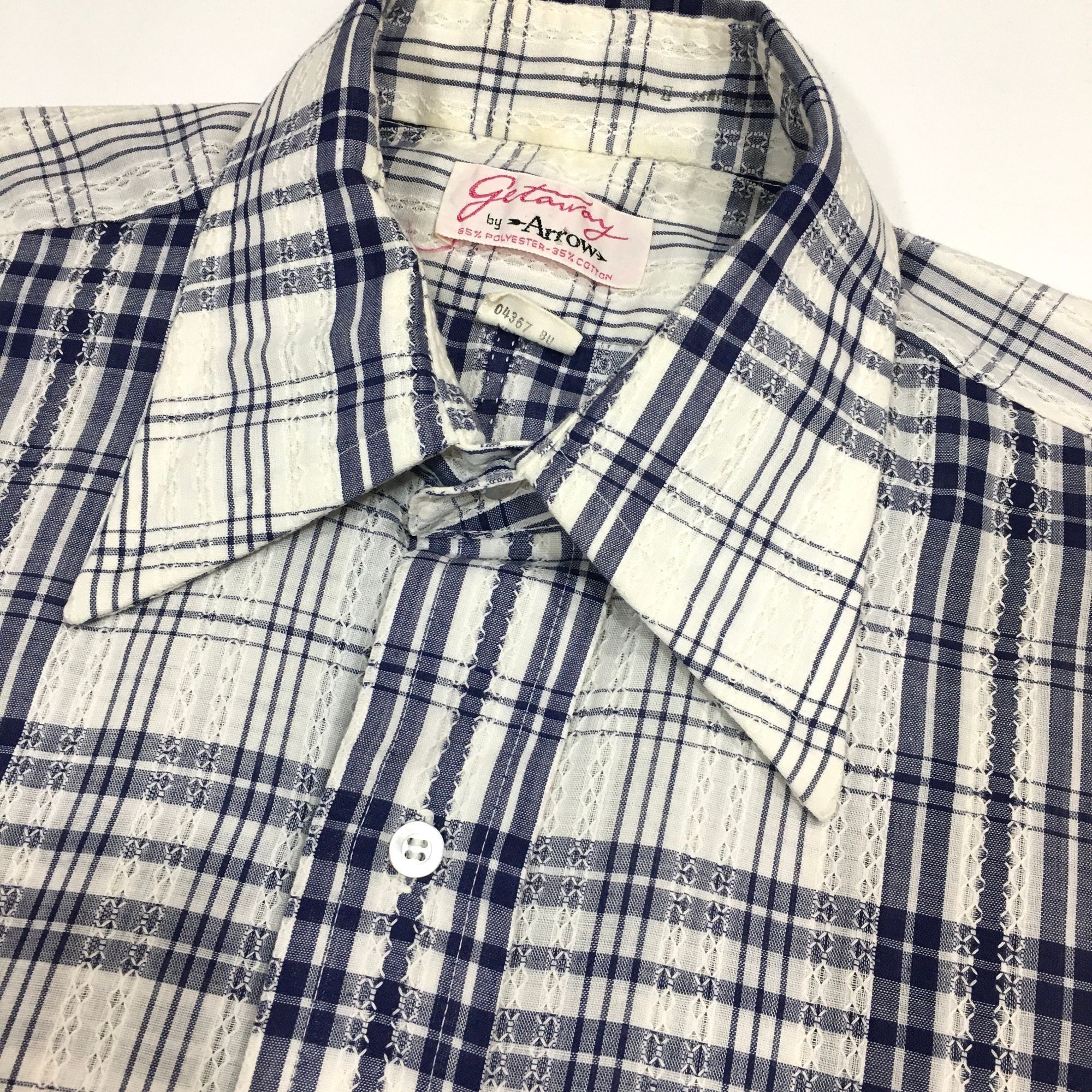 Arrow Vtg Arrow Textured SANFORIZED PLUS Blue White Plaid Shirt Size US L / EU 52-54 / 3 - 5 Thumbnail