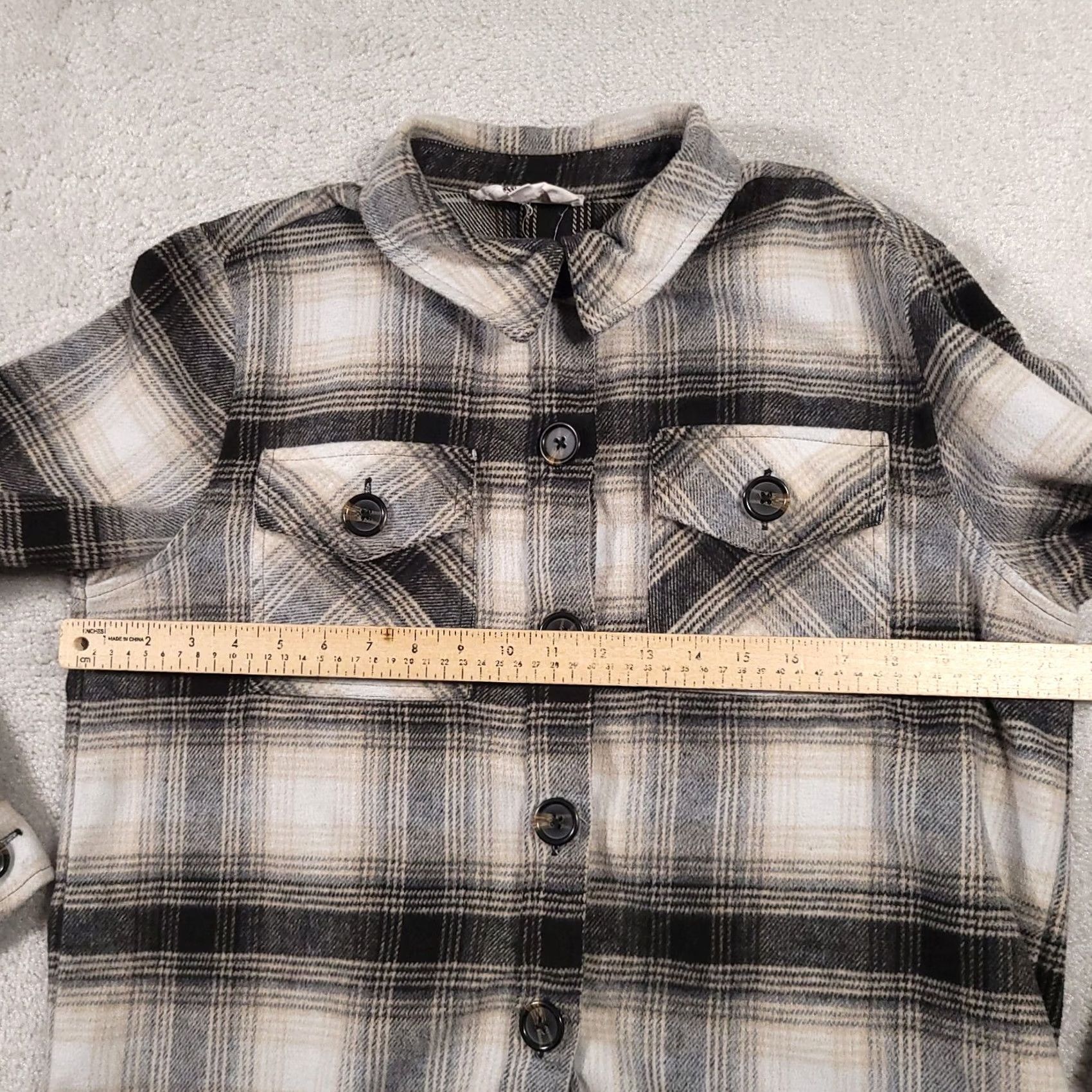 BB Dakota BB Dakota By Steve Madden Button Up Boxy Flannel Shacket Shirt Gray Plaid Womens Large L Size L / US 10 / IT 46 - 6 Thumbnail