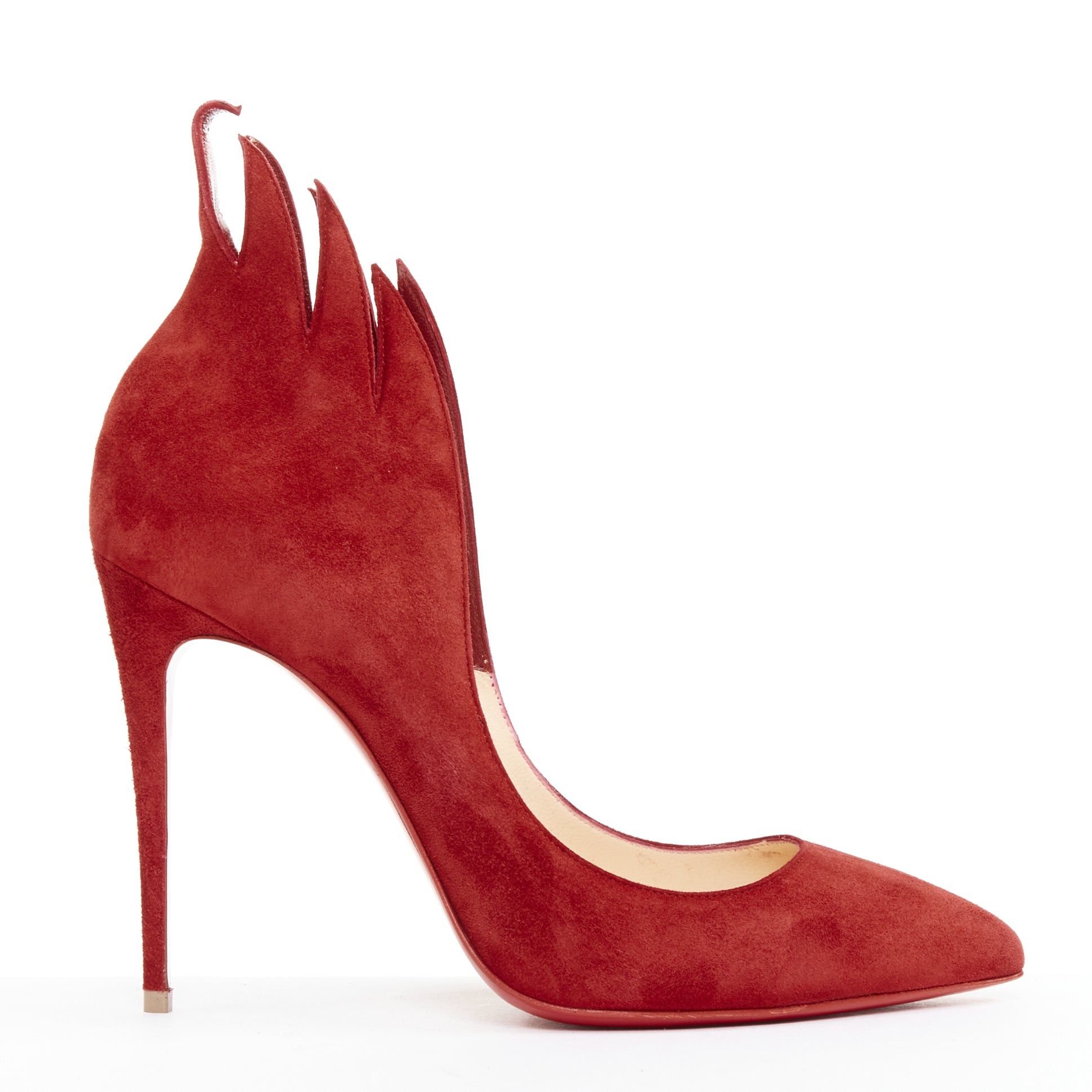 Christian Louboutin CHRISTIAN LOUBOUTIN Victorina 100 Veau Velours Carmin red suede flame topline pumps EU38 Size US 8 / IT 38 - 1 Thumbnail