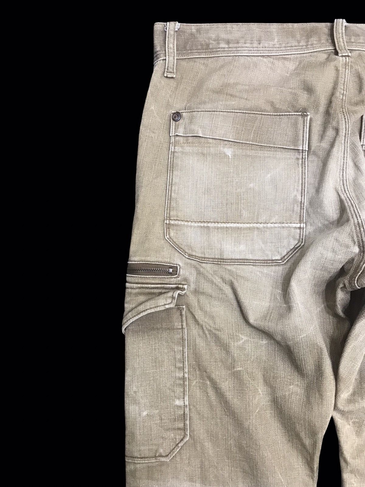 Japanese Brand 💥THRASHED💥BACK NUMBER TAN DISTRESSED CARGO DENIM F367 Size US 35 - 11 Thumbnail