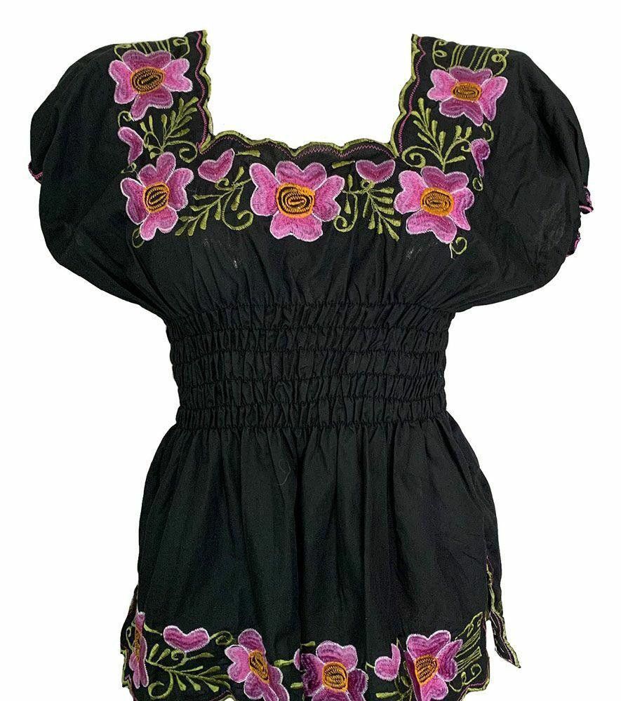 Designer Pre Owned Black Pink Yellow Embroidered Hand Made Blouse S Size S / US 4 / IT 40 - 1 Thumbnail