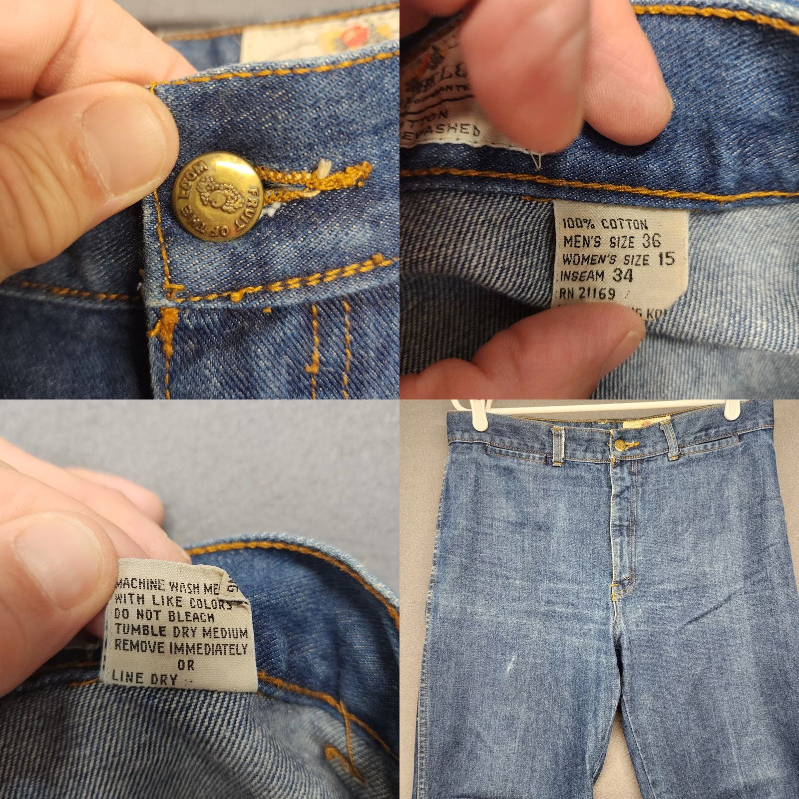 Fruit Of The Loom VINTAGE Fruit of the Loom Jeans 34x29 Blue Denim 80s Tagged Mens 36 Womens 15 Straight Jeans Mens Womens Blue Denim Size 24" / US 00 / IT 34 - 8 Thumbnail