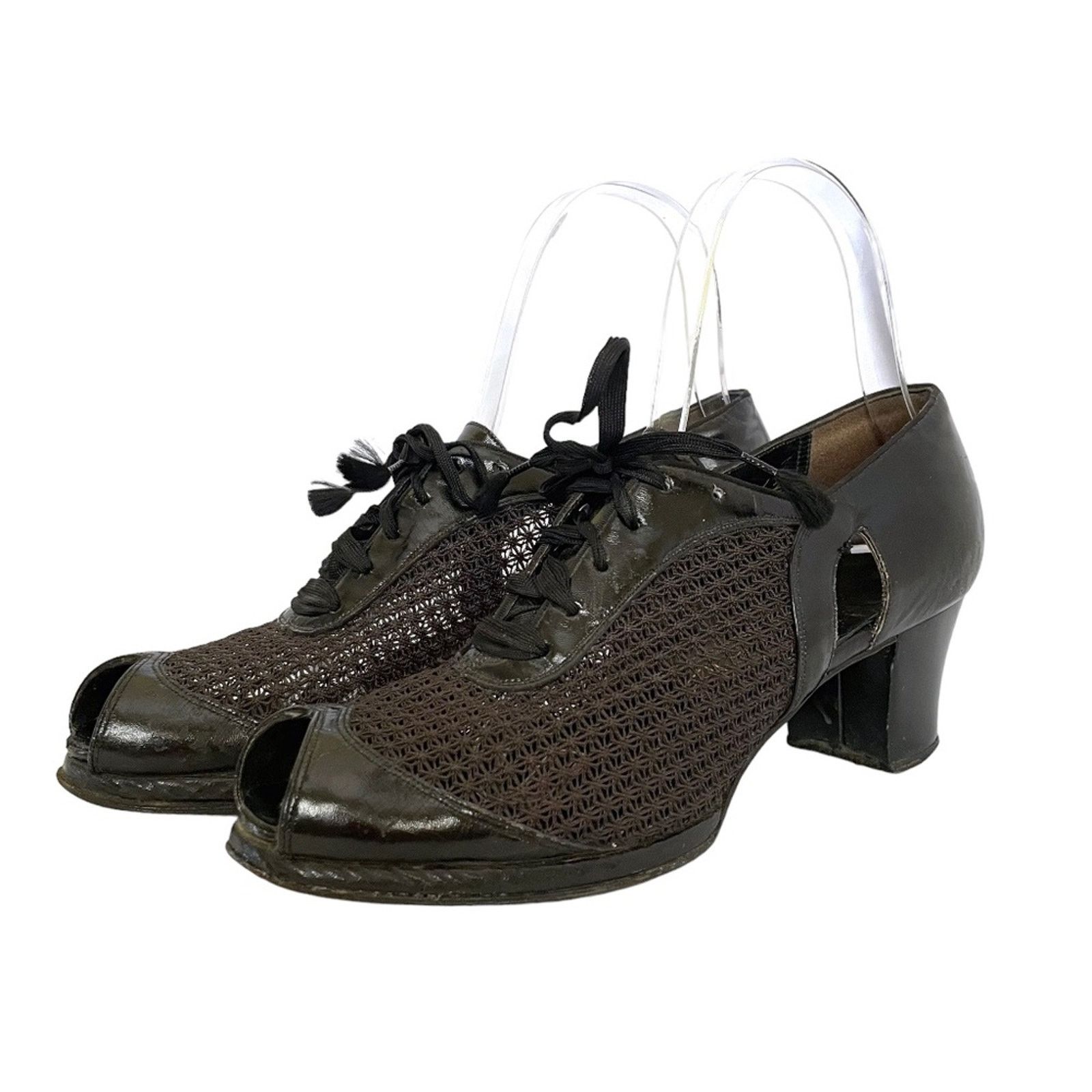 Vintage 1940s Matrix x Carson Pirie Scott Black Mesh Leather Oxfords Size US 6.5 / IT 36.5 - 2 Thumbnail