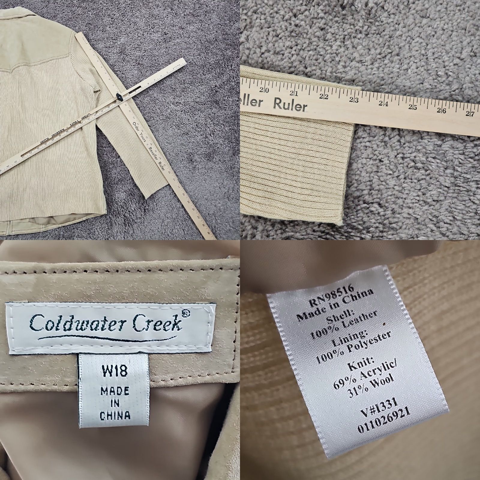 Coldwater Creek Coldwater Creek Jacket M Beige Leather Wool Knit Sleeve Full Zip Lined Womens Size M / US 6-8 / IT 42-44 - 8 Thumbnail