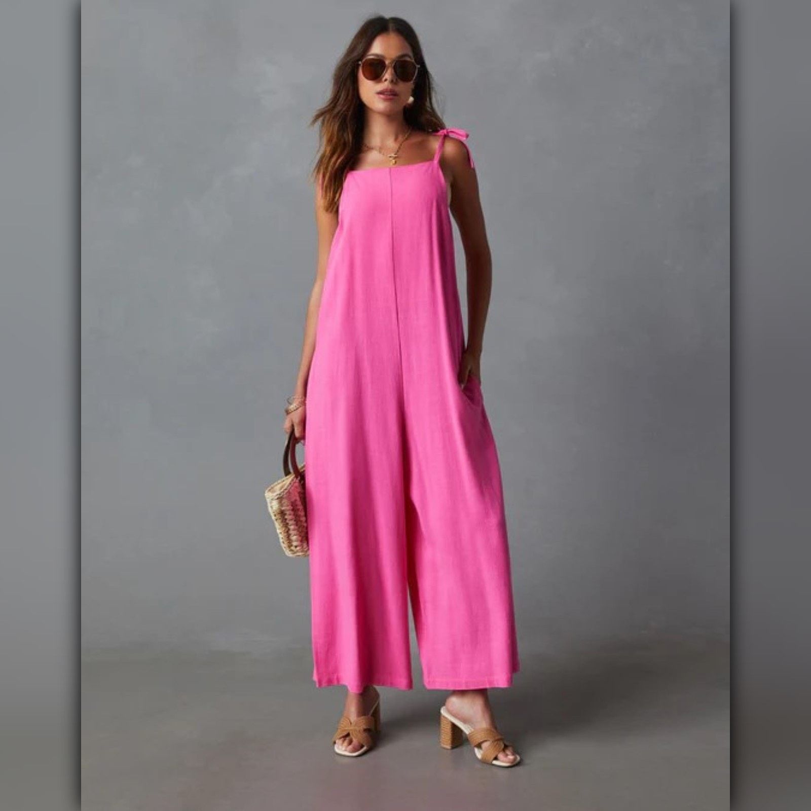 Nordstrom • A058 • (L) NWT Vici Pocketed Linen Blend Relaxed Jumpsuit Size 34" / US 12 / IT 48 - 2 Thumbnail