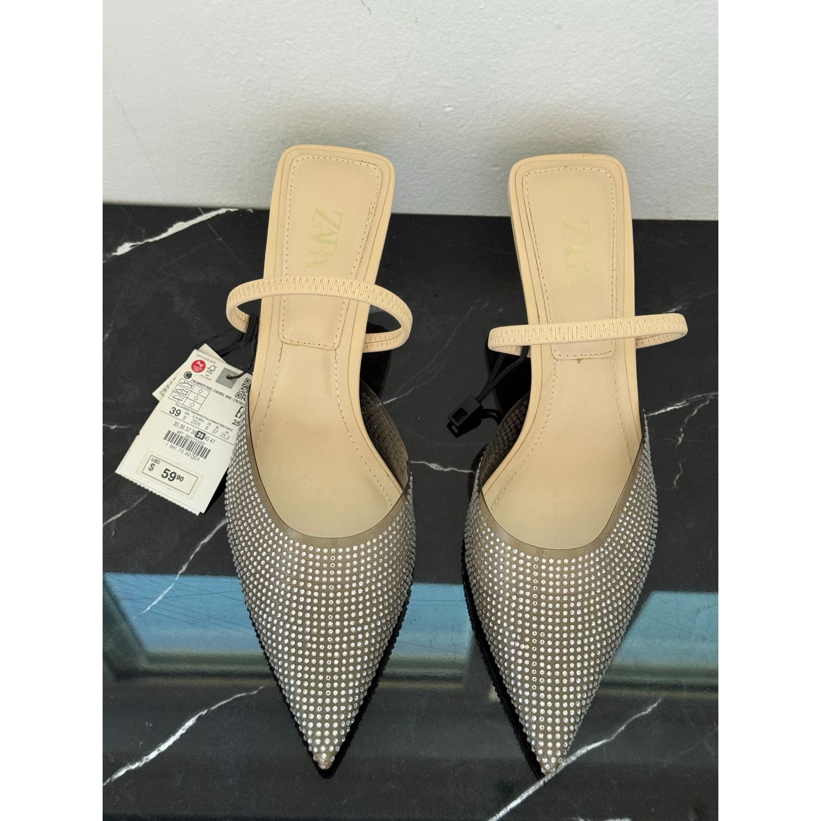 Zara Zara Rhinestone Mesh Slingback Kitten Heels Size US 9 / IT 39 - 7 Thumbnail