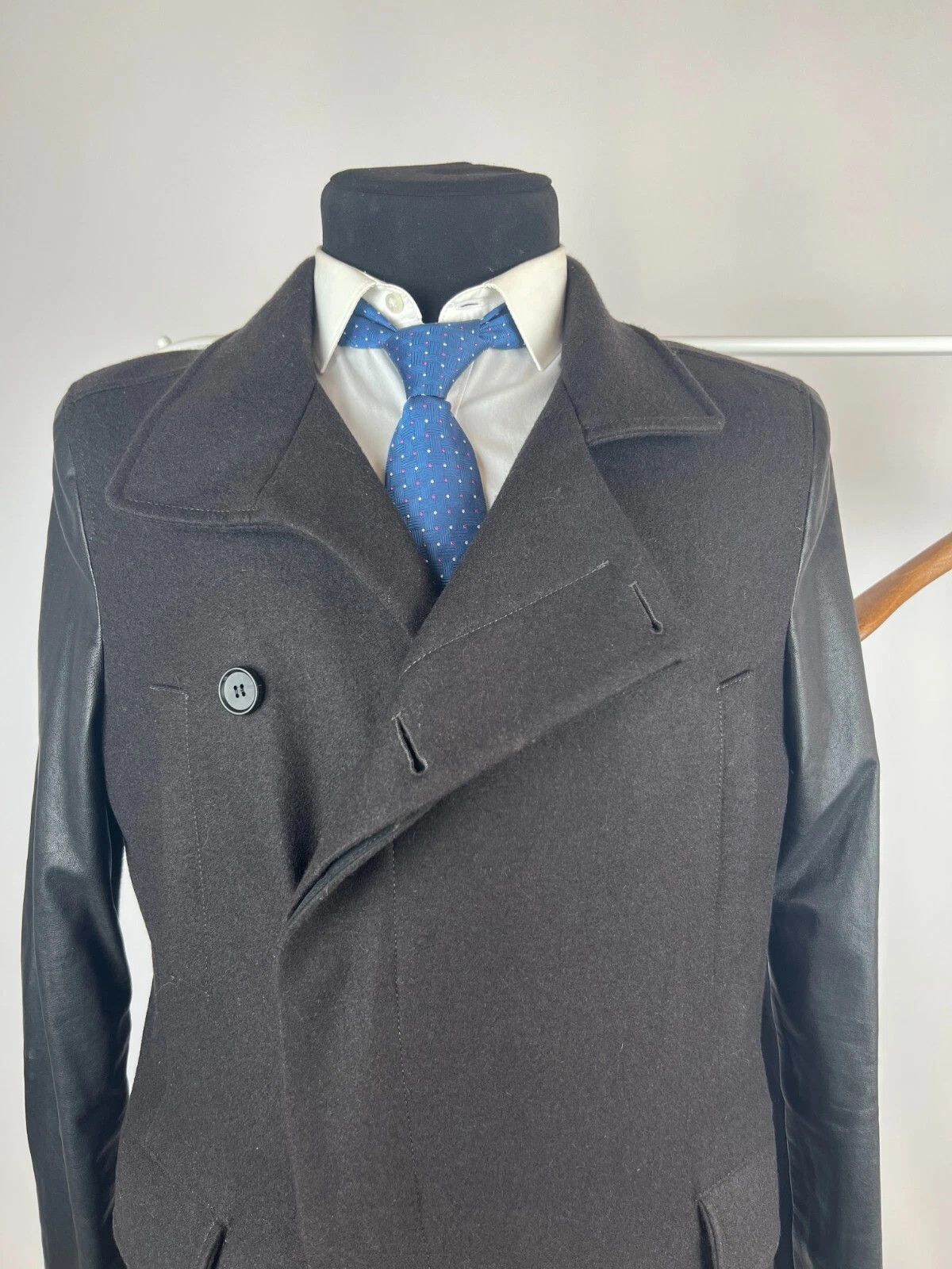 Allsaints Allsaints Wool Leather Dark Brown Major Pea Coat Jacket Size US M / EU 48-50 / 2 - 3 Thumbnail