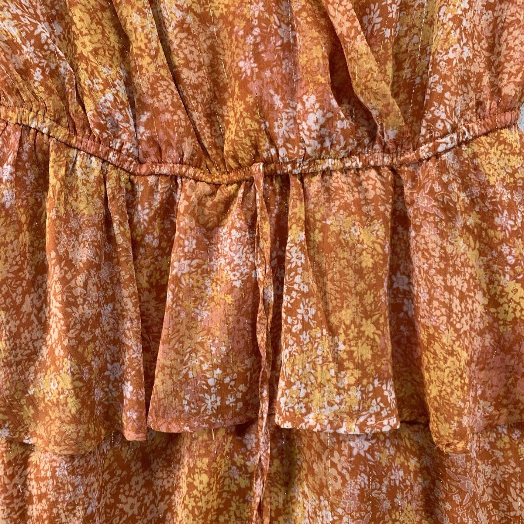 Vintage Trixxi Women's Sheath Dress Medium Orange Floral Ruffle V-Neck Sleeveless Casual Party Bohemian Size 32" / US 10 / IT 46 - 7 Thumbnail