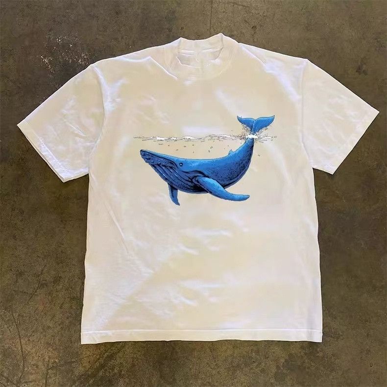 Vintage White Casual Retro T-Shirt with Whale Print Size US M / EU 48-50 / 2 - 1 Thumbnail