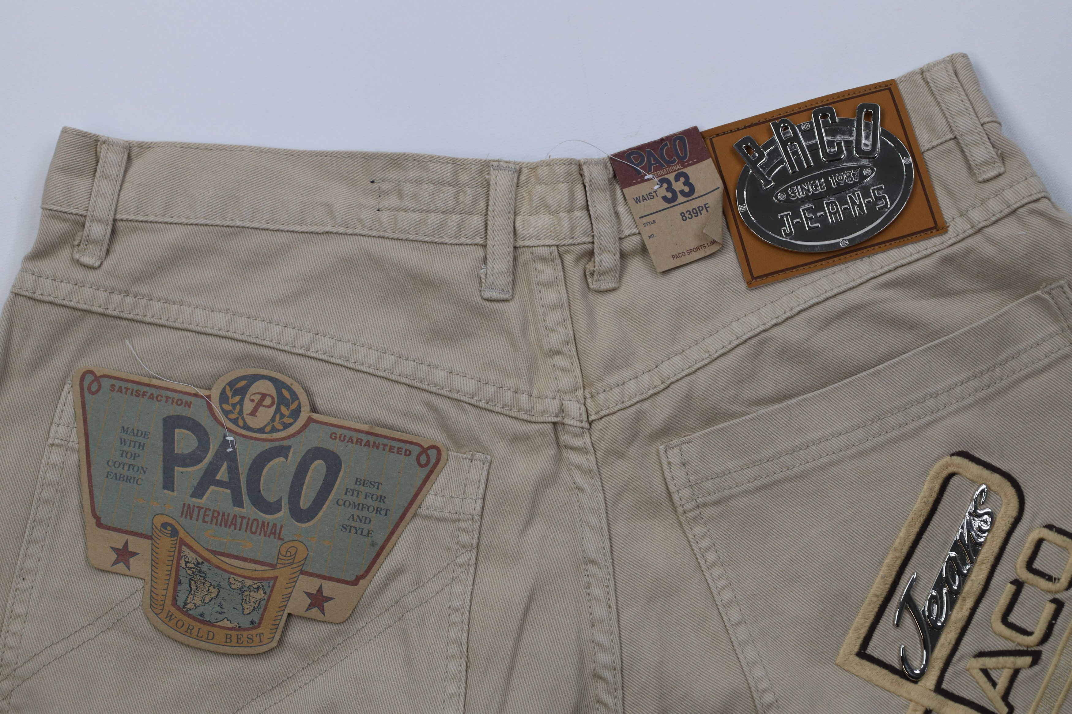 Vintage Deadstock Vintage 90s Paco Hip Hop Denim Jean Shorts Tan Size US 33 - 10 Thumbnail